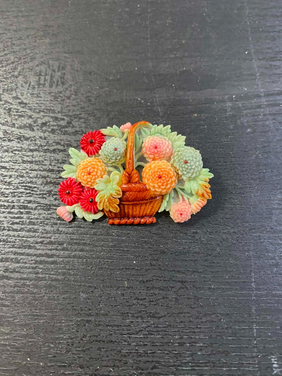 Gorgeous VTG Made in Japan Celluloid Flower Basket Brooch c 1920’s-1930’s