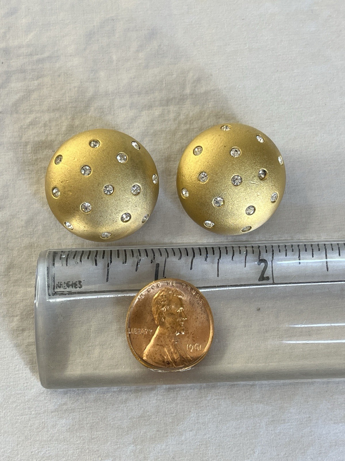 Vintage Swarovski Set Bracelet and Clip Earrings Matte Gold Tone Polka Dots