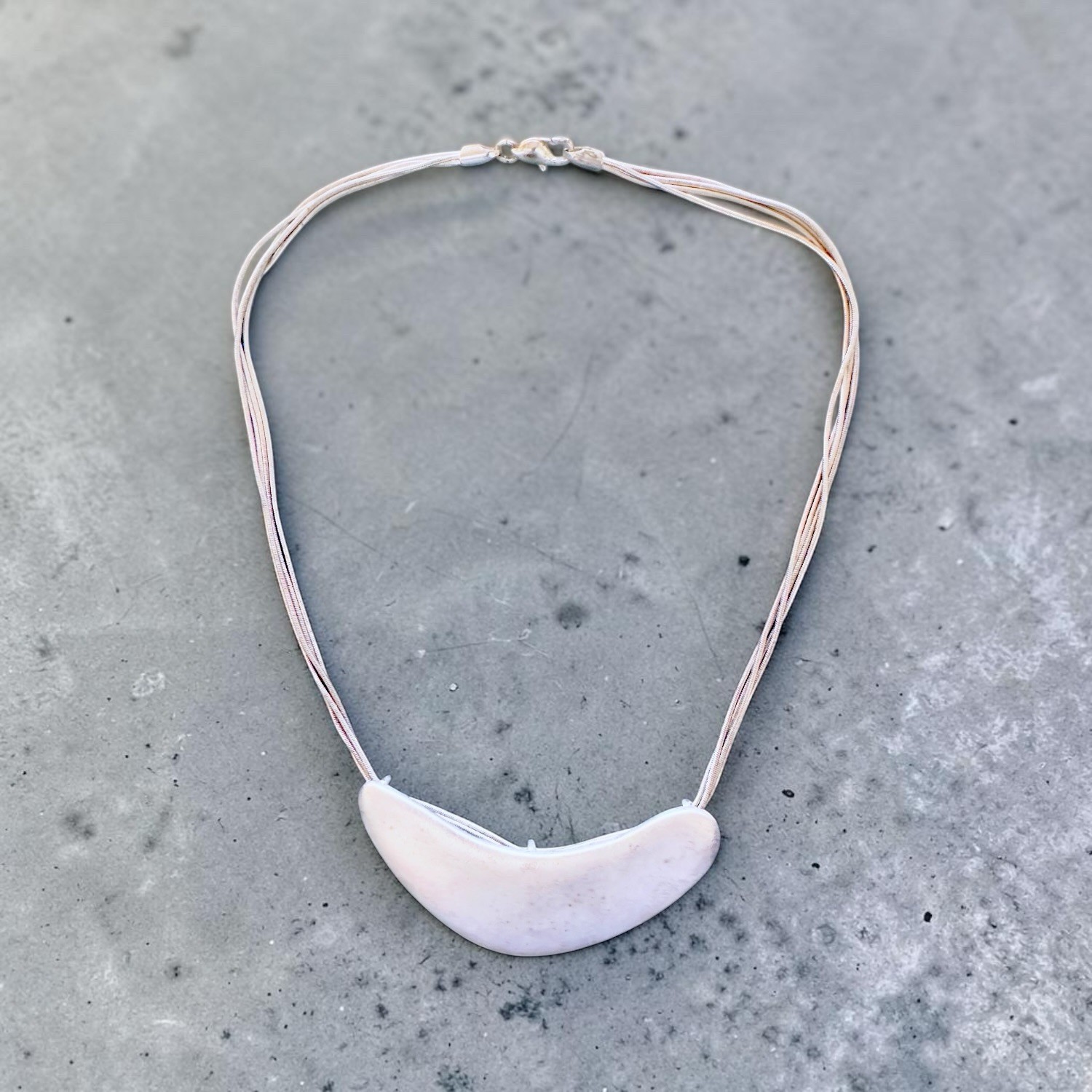 Vintage Silver Crescent Moon Pendant 4-Strand Necklace – 18”
