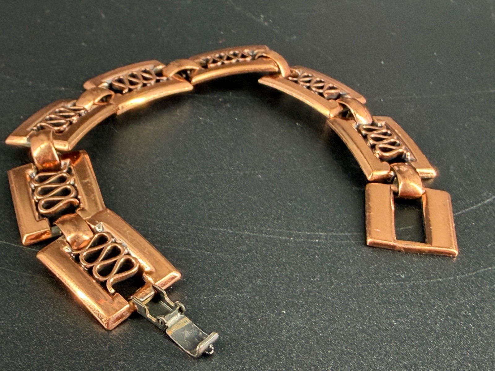 Vtg Renoir Copper Color Rectangle Link Mid Century Modernist Bracelet