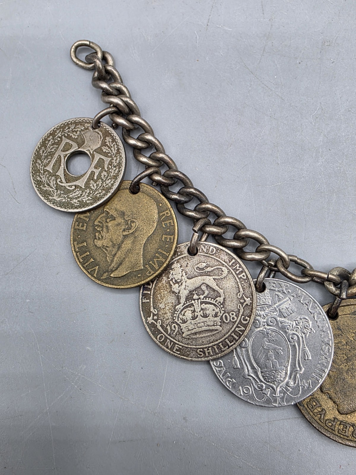 VTG MCM International Coin Charm Bracelet (Italy, France, Spain, Great Britain)