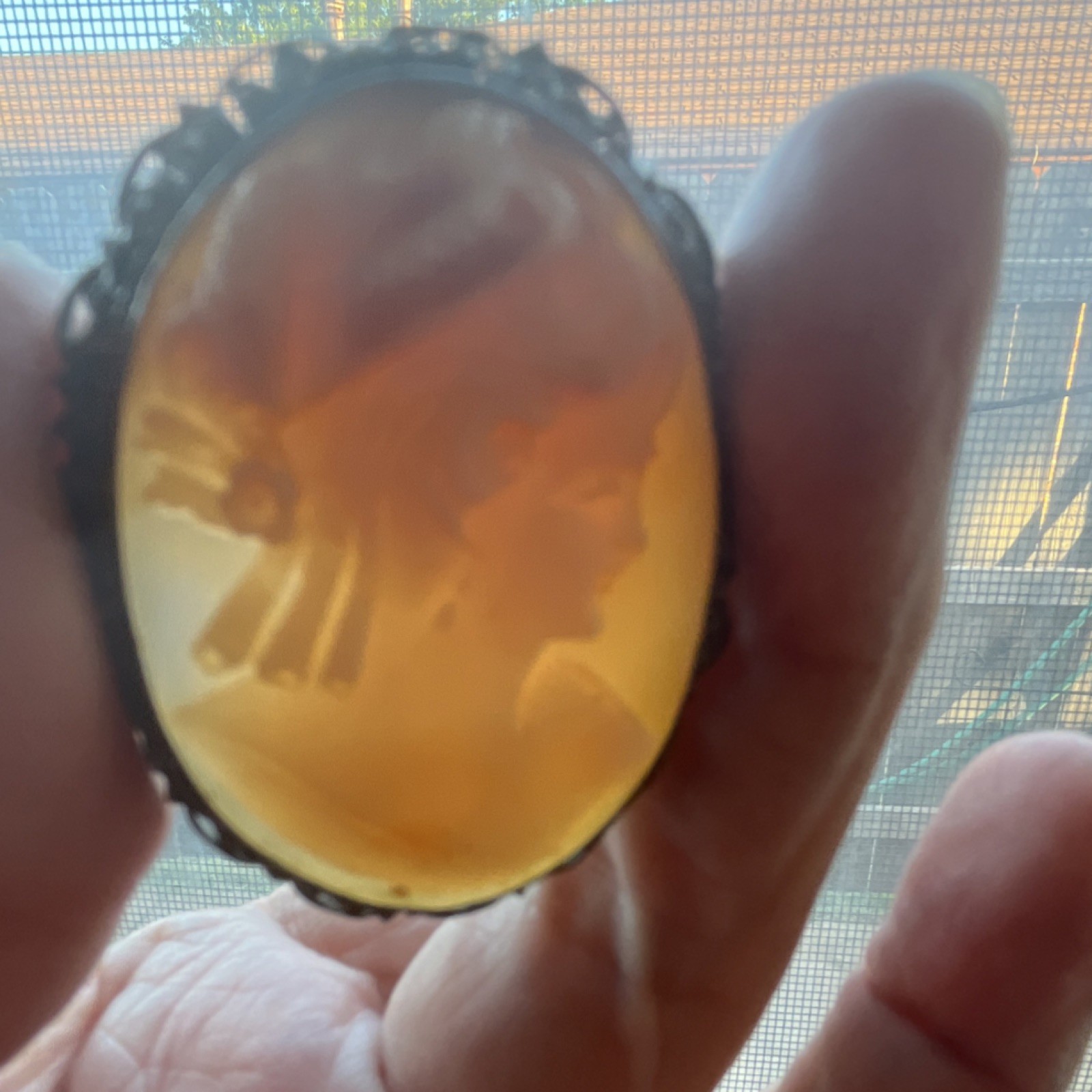 Vintage Hand craved Shell Cameo Brooch and Pin combo with filigree frame