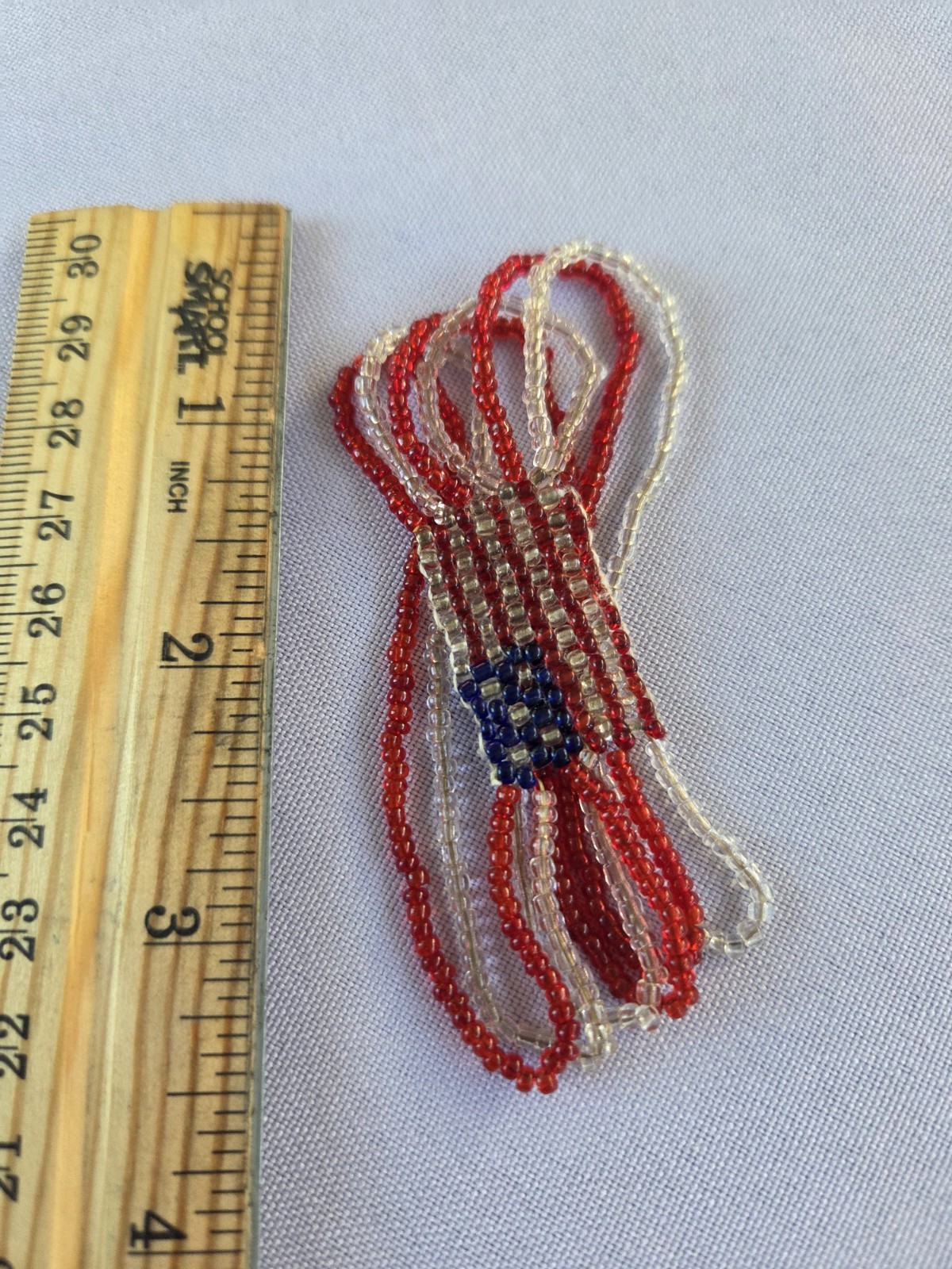 Vintage US Flag Glass Beaded Bracelet Stretch Multi Strand Hand-made Patriotic