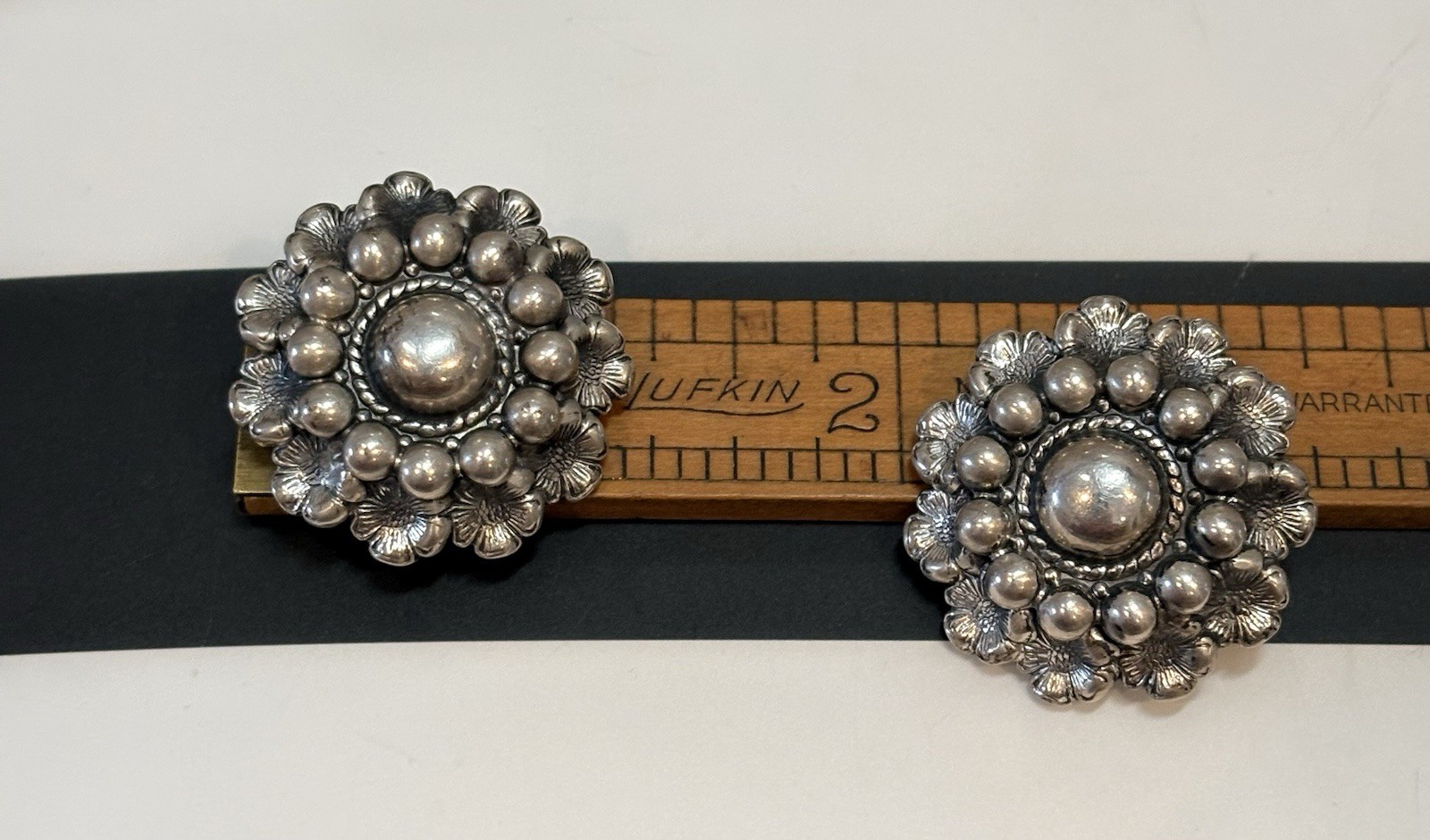 BIG DANECRAFT 40’s Sterling Silver 3D clip on earrings Vintage