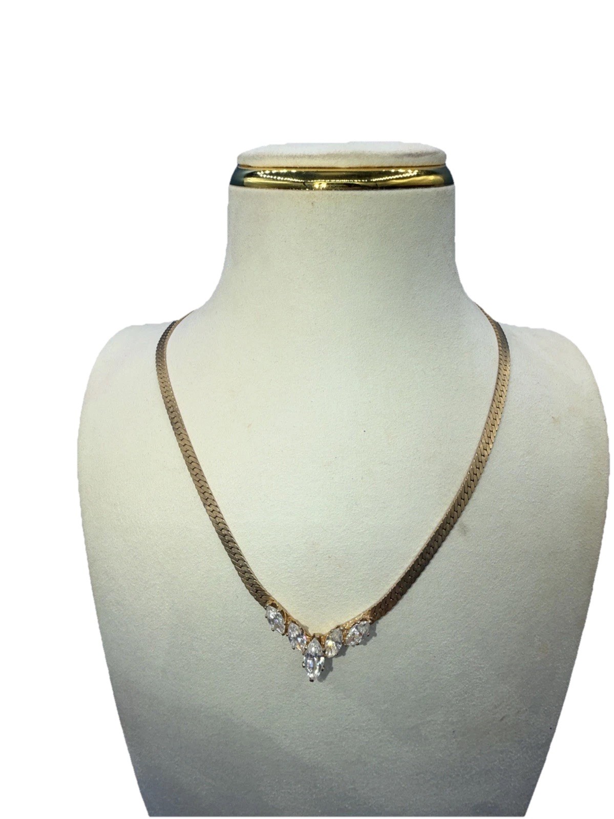 Retro Gold Plated Necklace – V‑Shaped Marquise Crystal Pendant Elegant Vintage