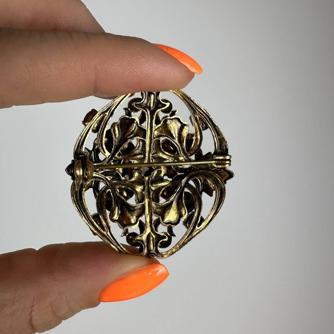 Vintage brooch – USSR jewelry – soviet orange stone – Czech Republic