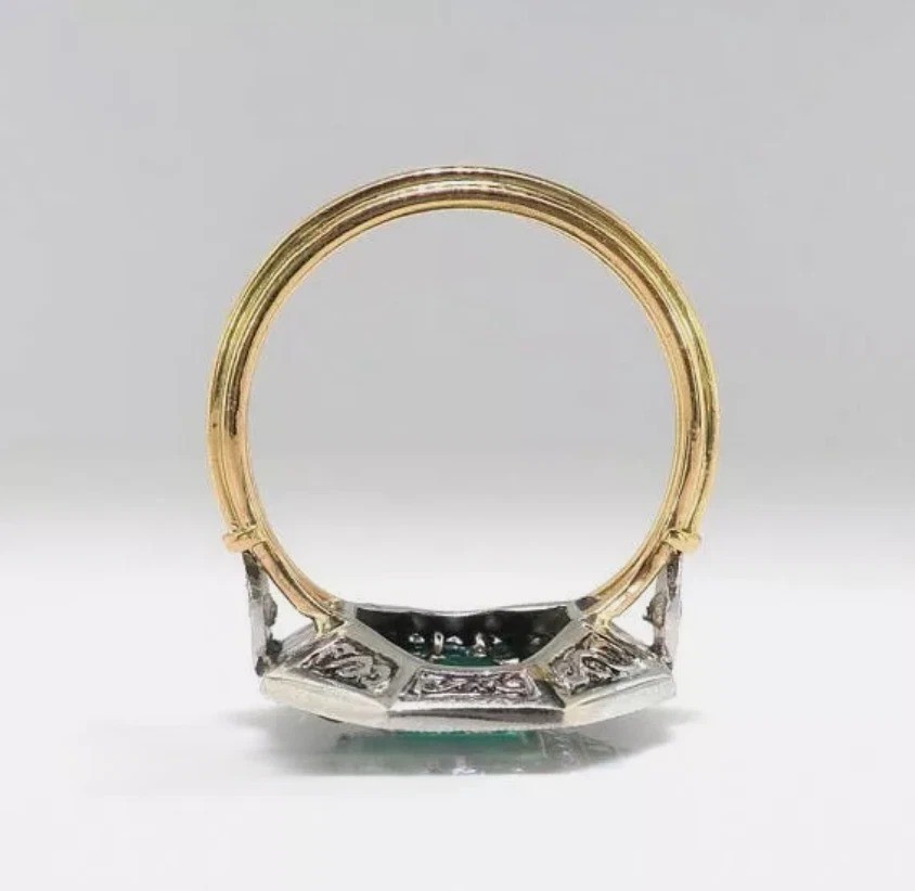 3.55CT Art Deco Style Green Lab Created Emerald Engagement 14K Gold Finish