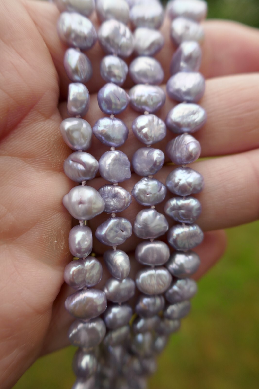 Vintage Lavender 6.8 mm x 6.4mm Baroque Pearl Necklace – 34.5″ Long