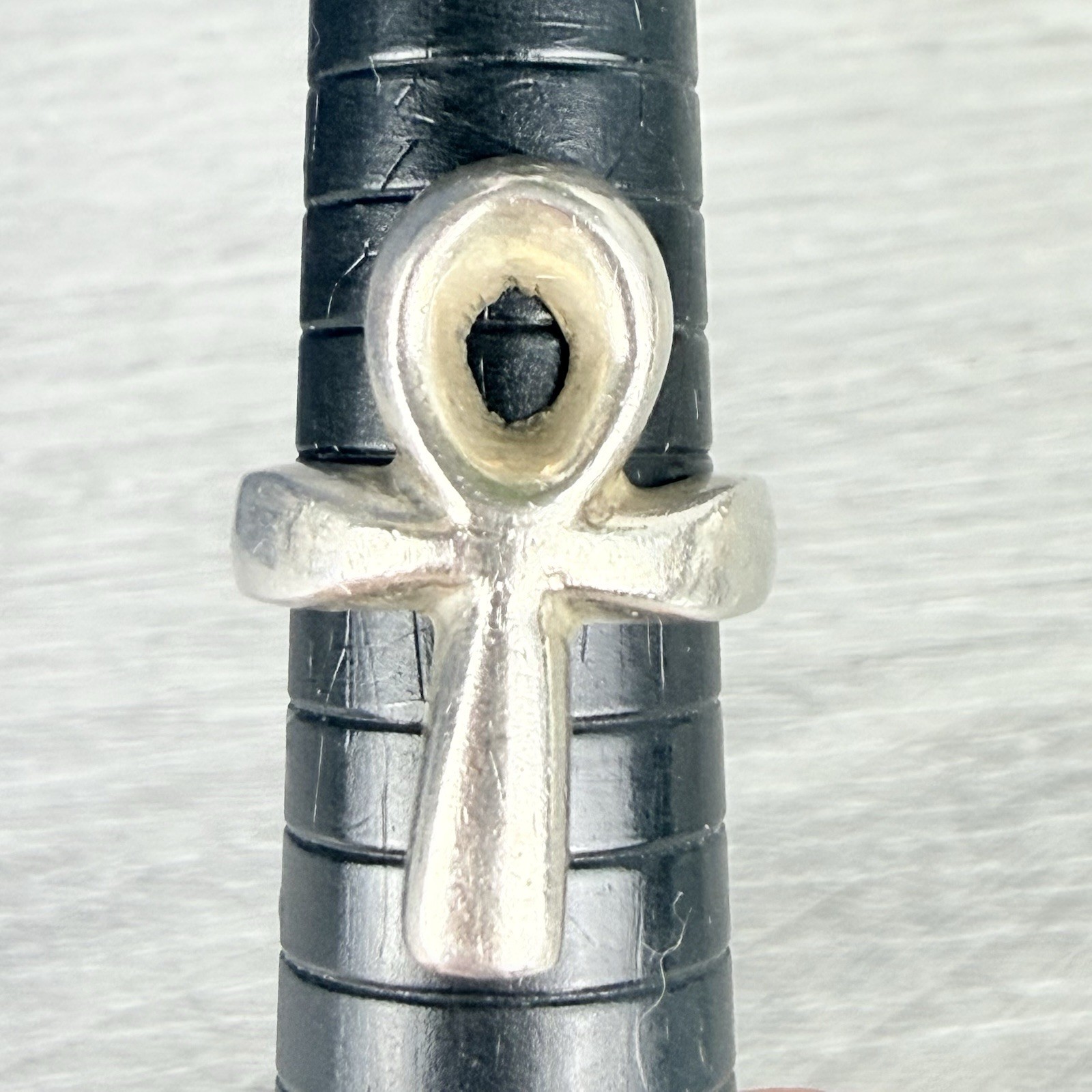 Vintage Sterling Silver Mexico Modernist Nile Cross Ankh Key of Life Ring 5.5