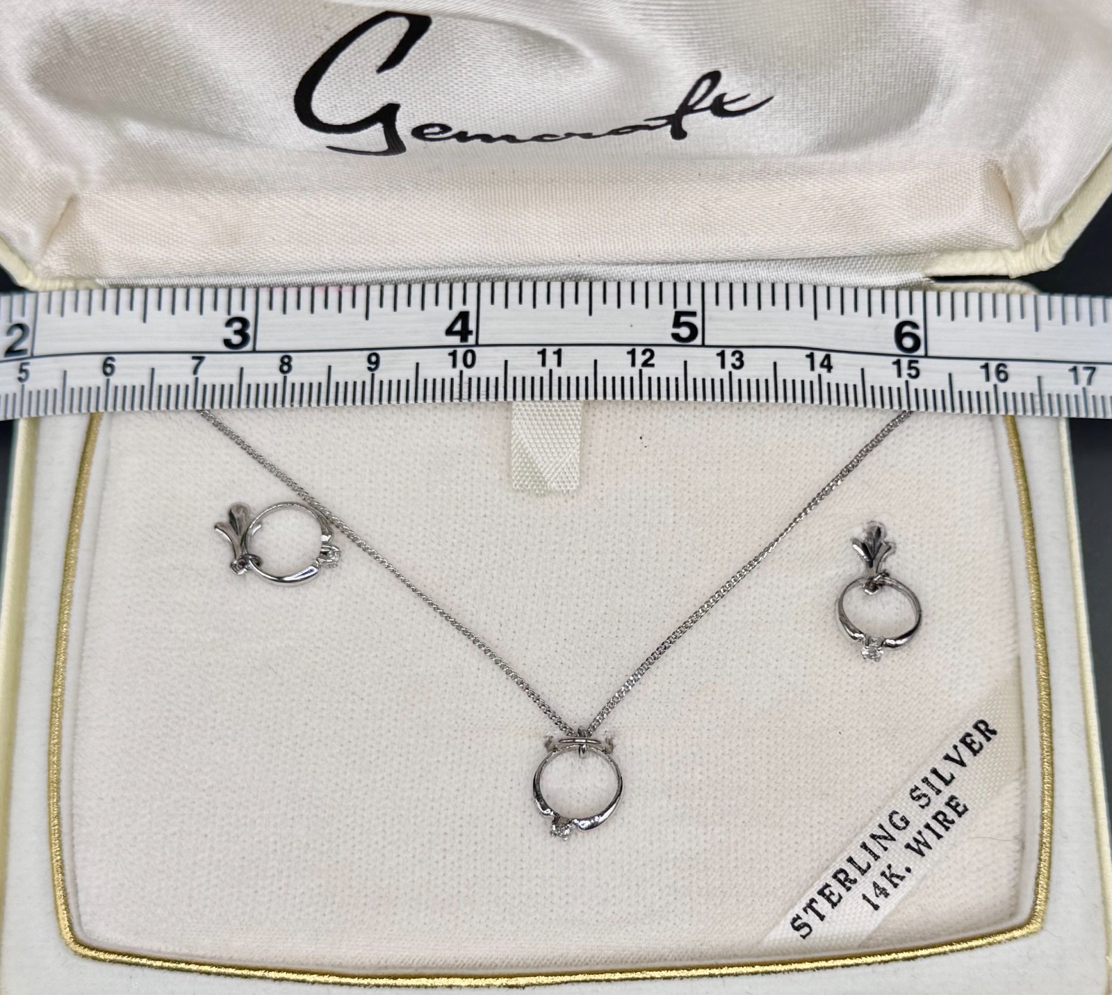 Vintage Gemcraft sterling silver jewelry set featuring a classic solitaire “ring