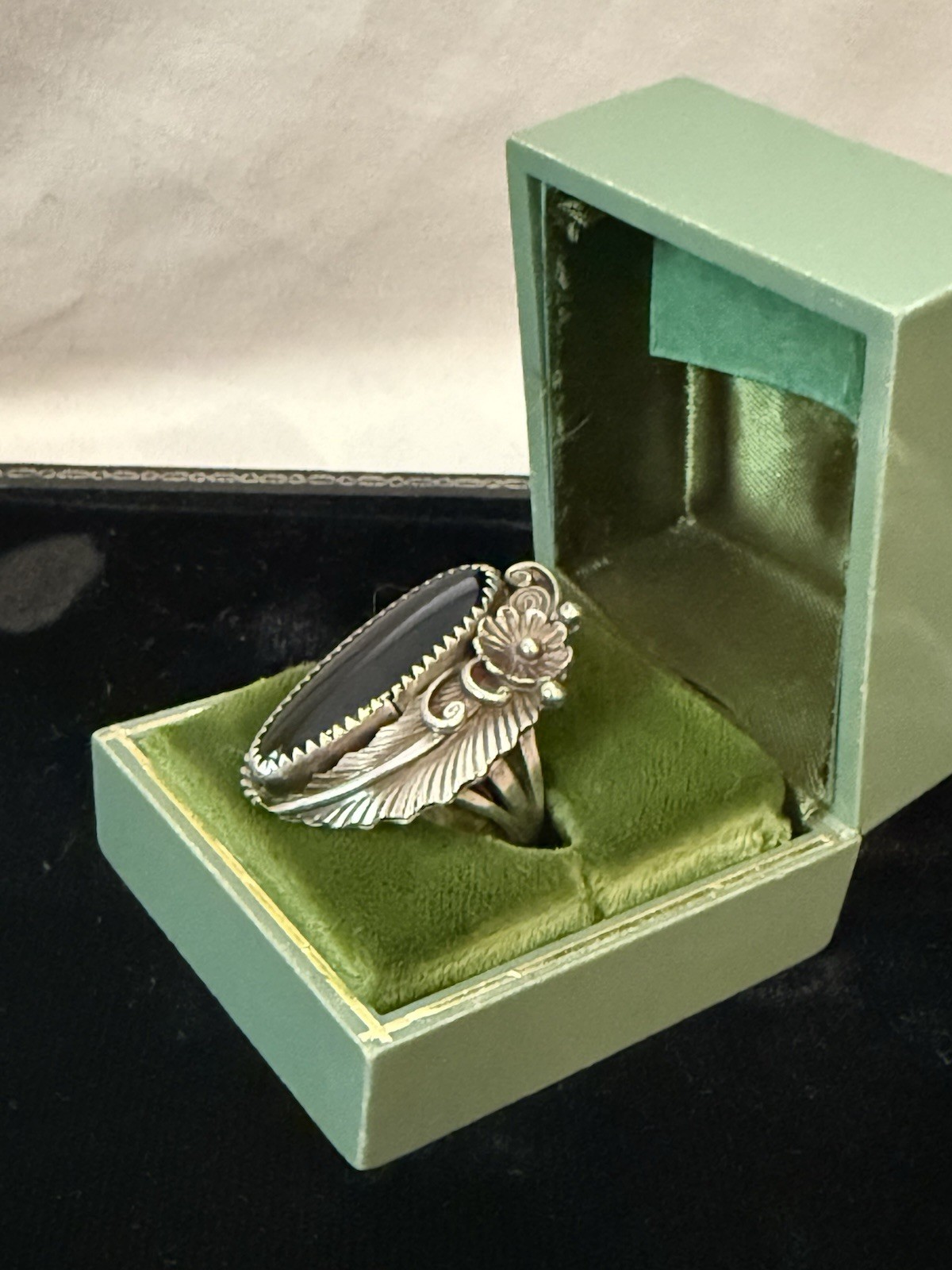 Vintage AKV Sterling Silver Black Onyx Statement Ring – Size 7.5