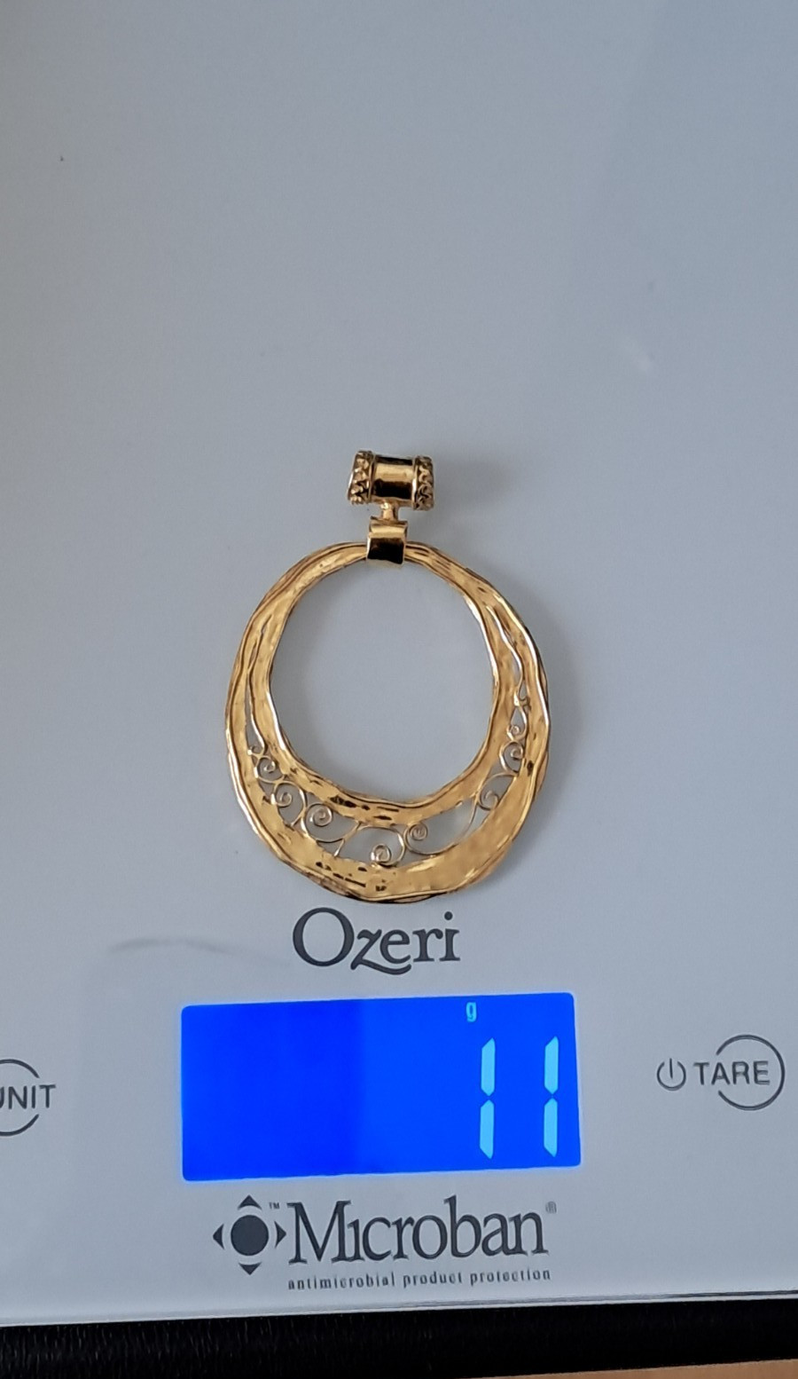 LIRM Sterling Silver Gold Plated Vintage Israel Large Circle Scroll Pendant