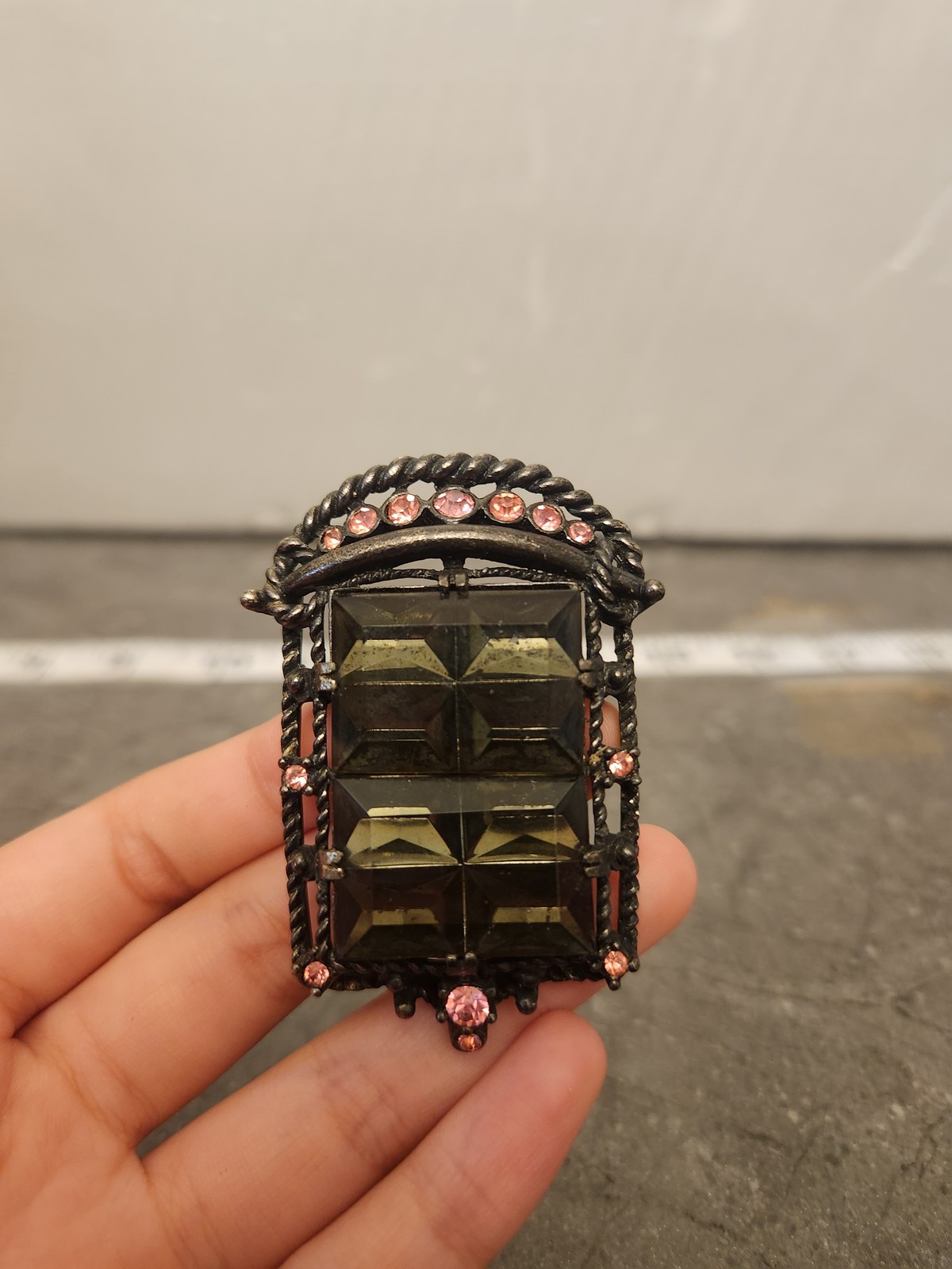 Sarah Coventry Brooch Art Deco Statement Black Glass Pin Costume Jewelry