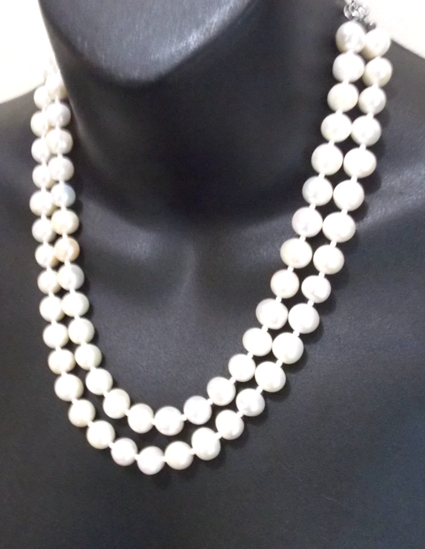 VINTAGE CERESE D SIGNED TWO STRAND ROUND WHITE PEARL NECKLACE