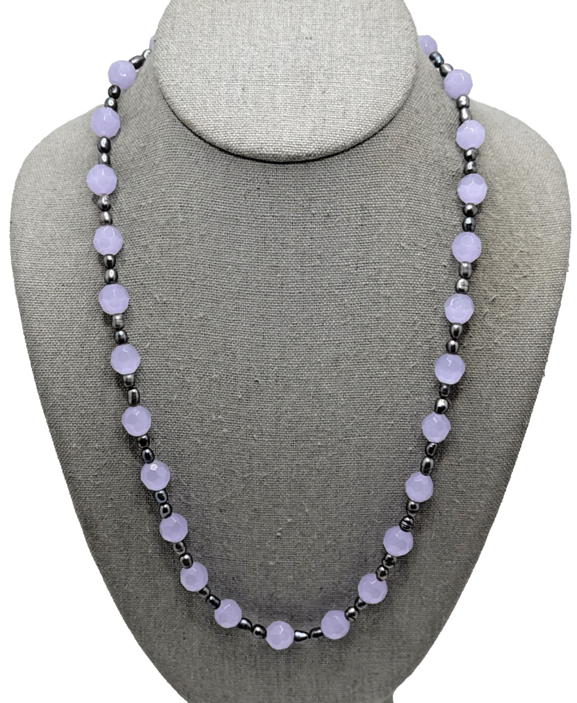 Genuine Baroque Pearl Purple Faceted Glass Bead Necklace 925 Sterling Silver 23″