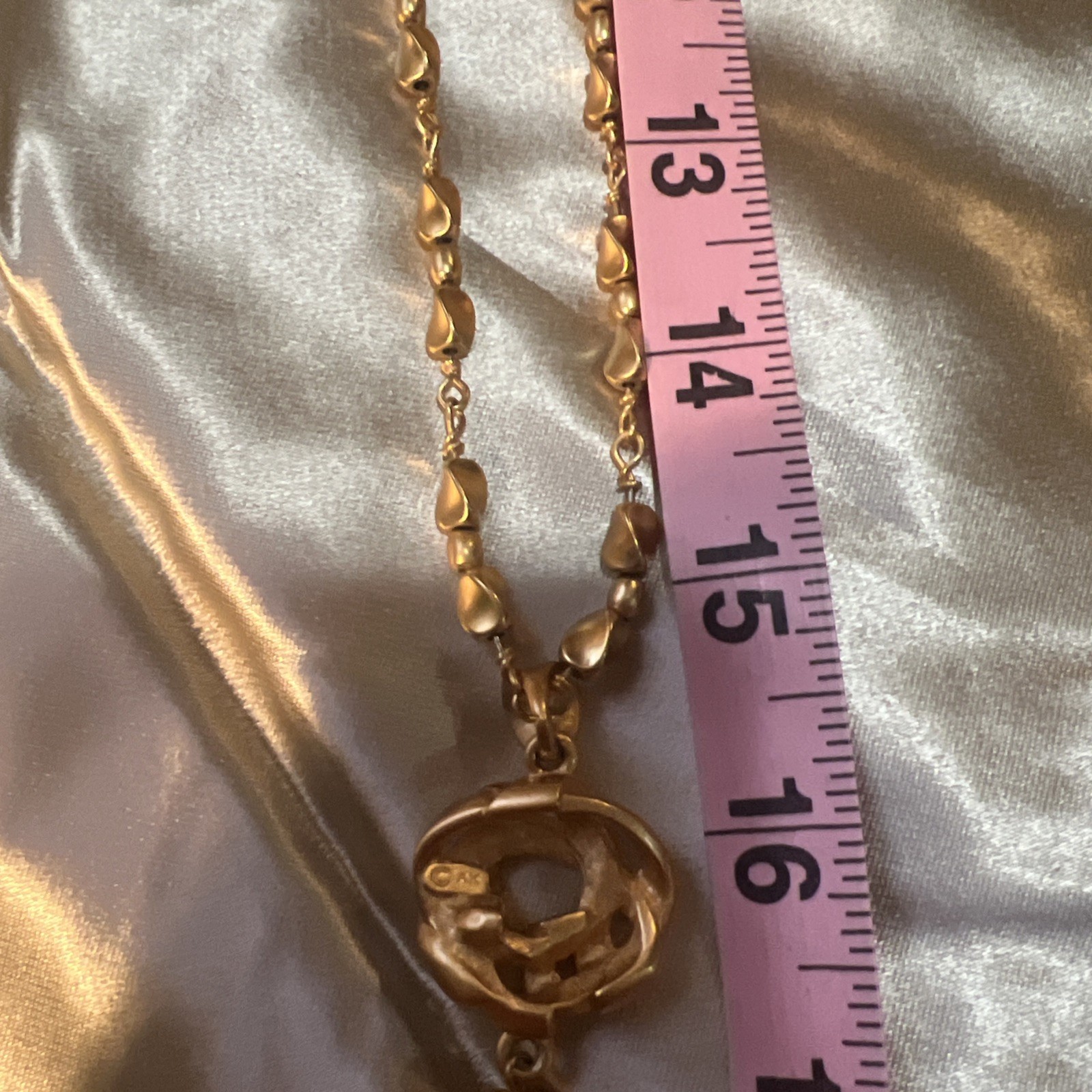 Vtg Designer Anne Klein Brushed Matte Goldtone Chain Necklace Lion Tag Tassel