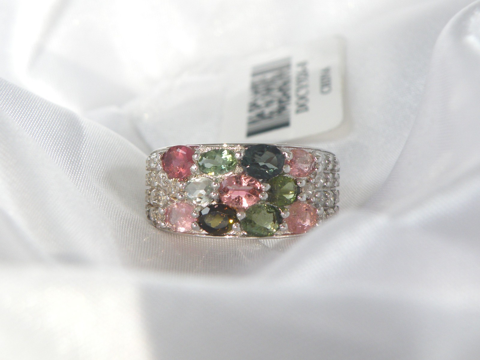 Sterling Silver 925 Multi Row Natural Tourmaline Ring Size 8