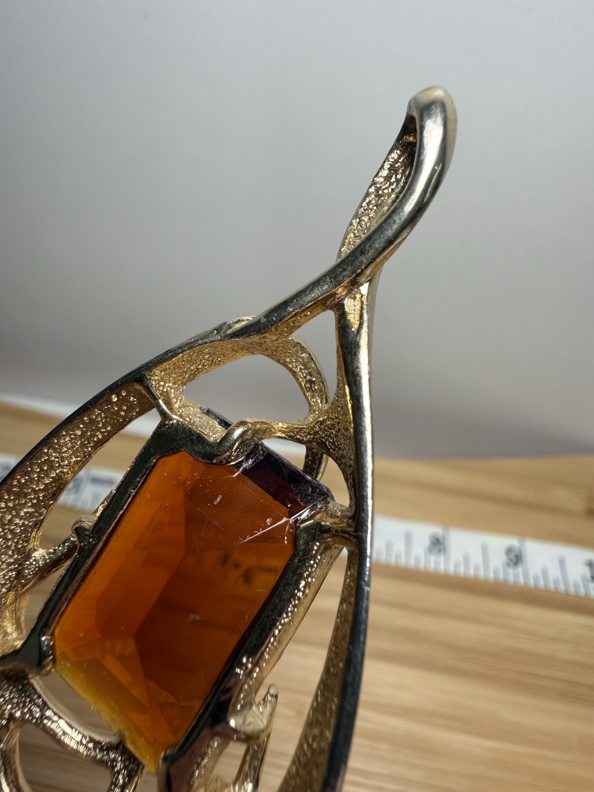 Vintage Sarah Coventry 1963 Molten Flame Topaz Line Statement Pendant Gold Tone