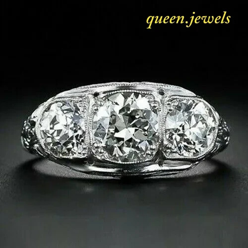 Lab Created 2.95CT Round Cut 3-Stone Vintage Engagement Ring 14K White Gold Over