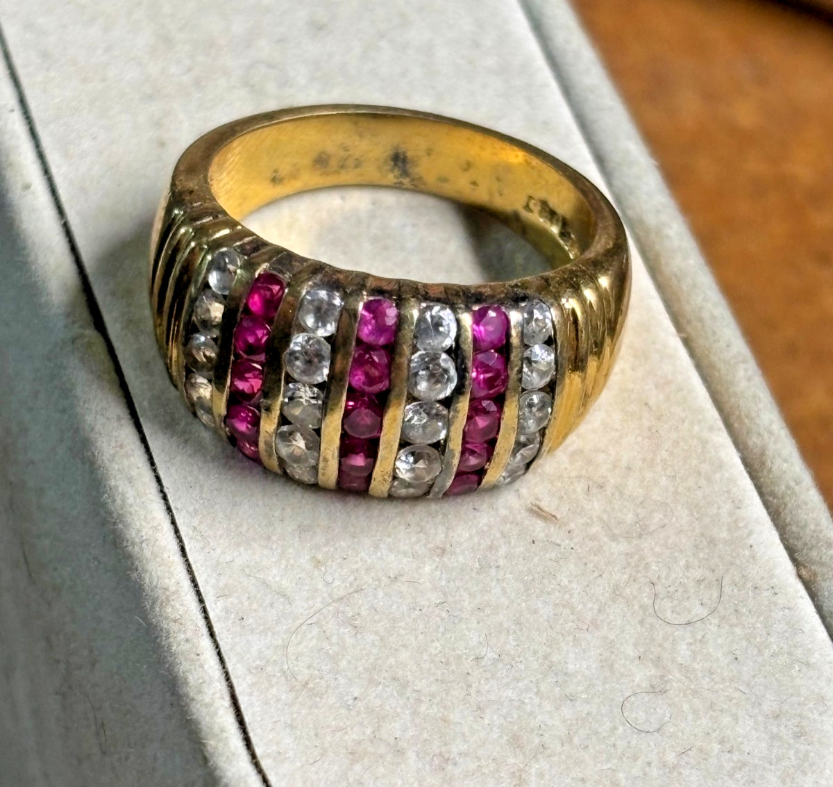 Vtg DBJ DEE BERKLEY Jewelry 925 sterling silver gold RUBY & CZ men’s RING size 8