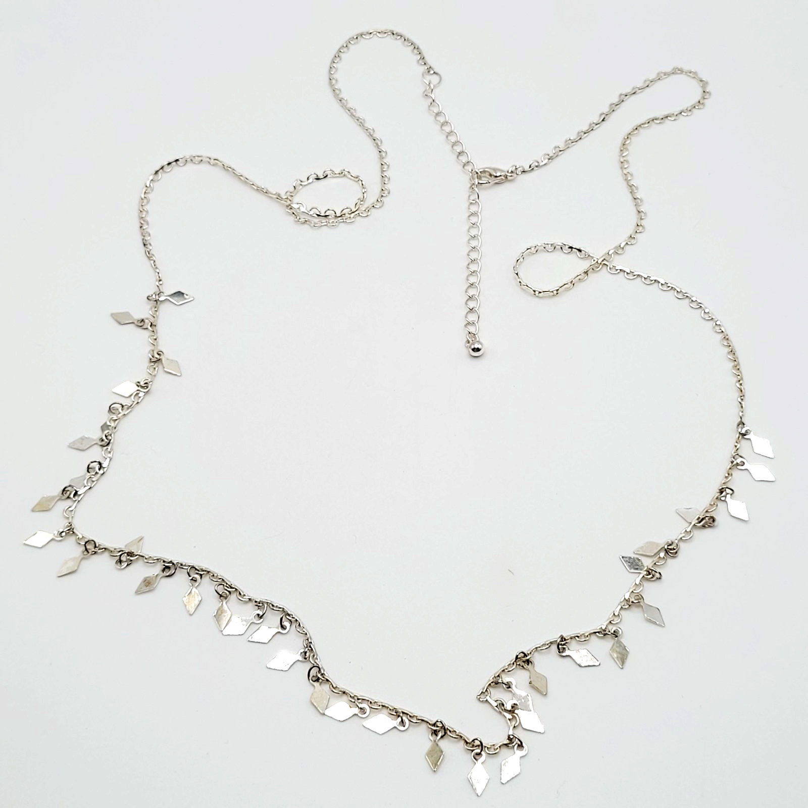 Fringe Geometric Metal Shapes Silver Tone Vintage Single Strand Necklace 39 inch