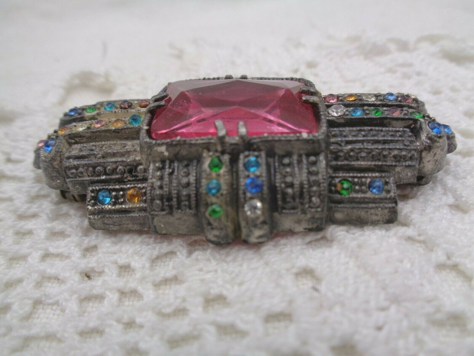 Vintage LITTLE NEMO L/N Art Deco PINK Rhinestone Pot Metal BROOCH