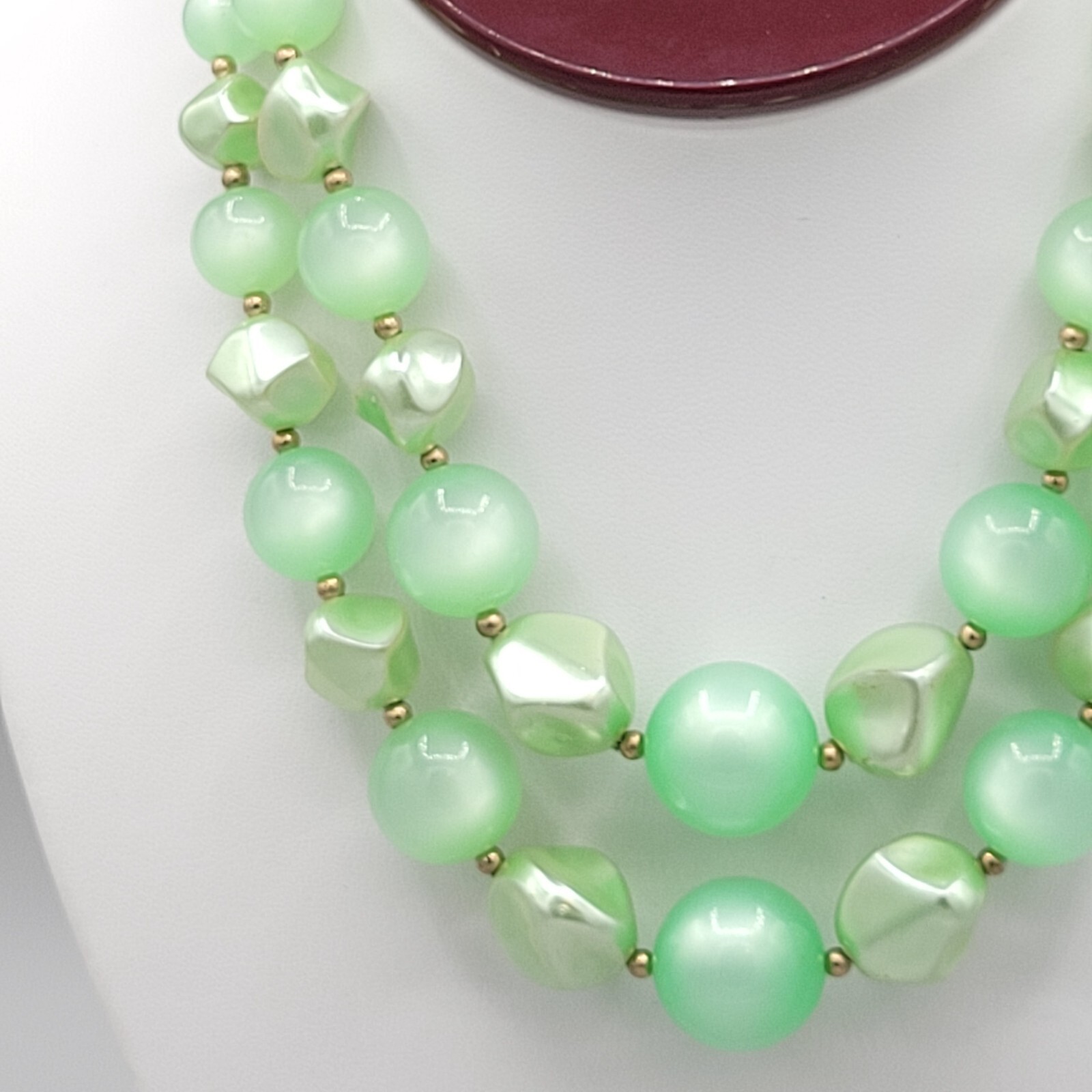 Coro Signed Womens Green 2 Strand Graduated Beaded Choker Necklace 12 in Vintage