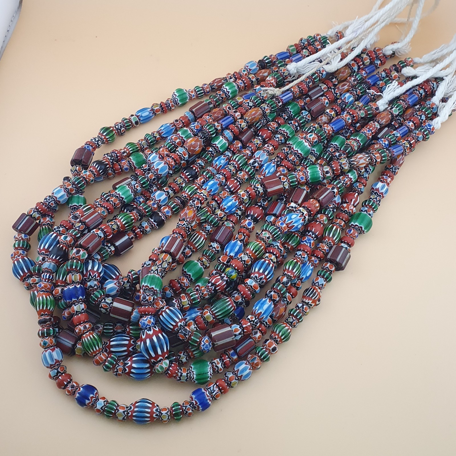 Antique Venetian MultiColor Mix Chevron Glass Beads Strands Necklace
