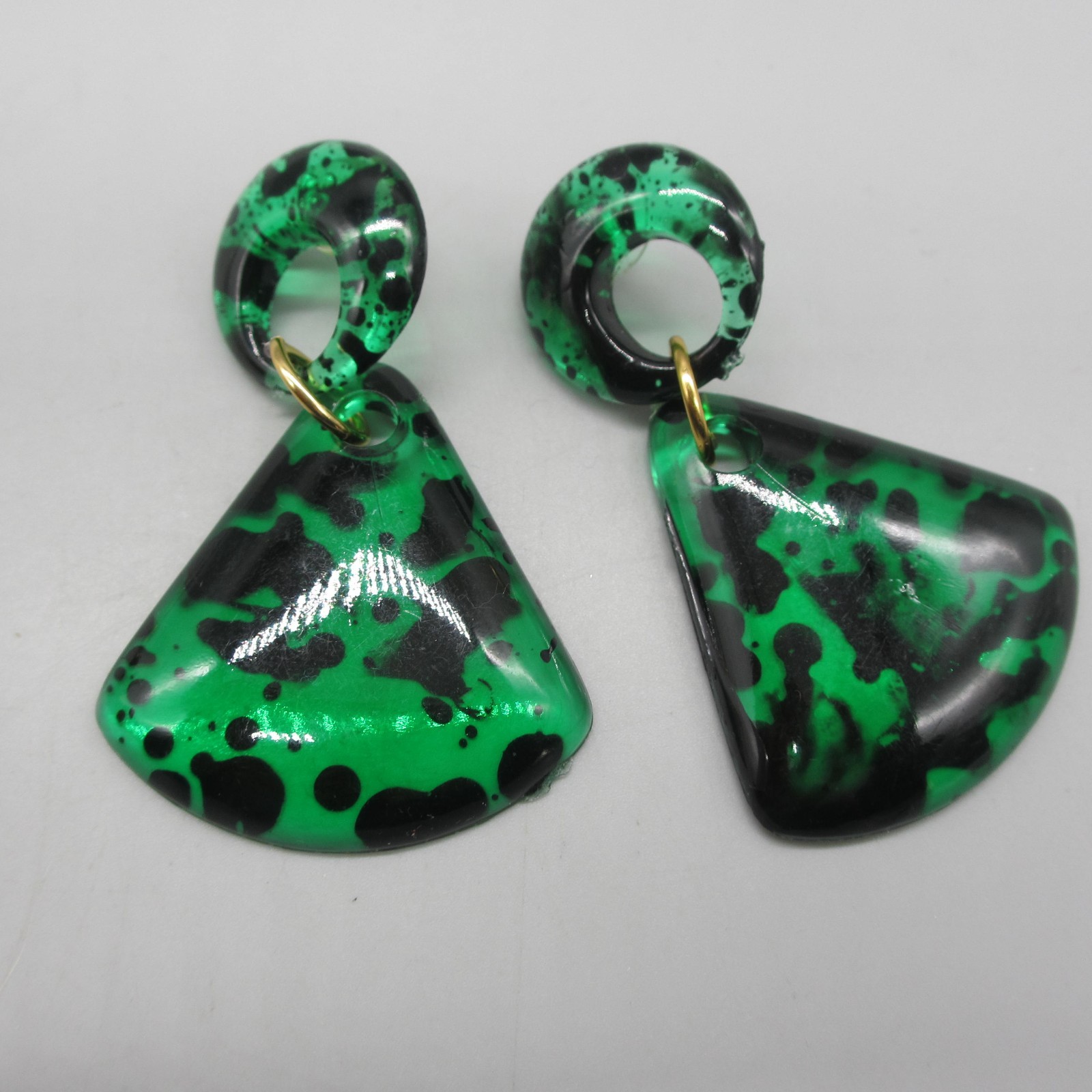 Vtg Lucite Earrings Drop Dangle Green Red Brown Hook for Pierced Ears lot of 3