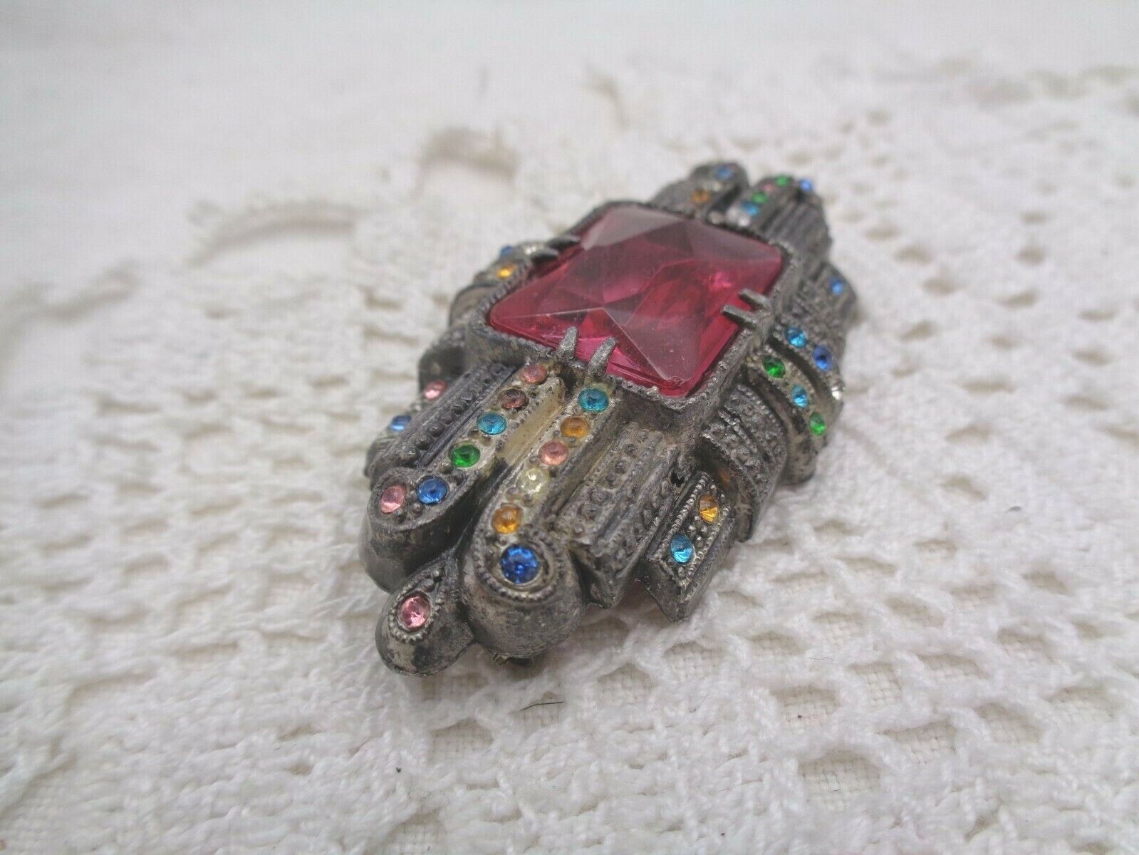 Vintage LITTLE NEMO L/N Art Deco PINK Rhinestone Pot Metal BROOCH