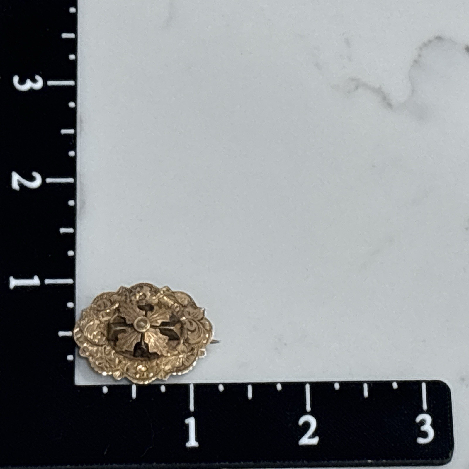 Antique Victorian Gold Filled Brooch Pin Floral Repousse Oval 3D Cross Vintage