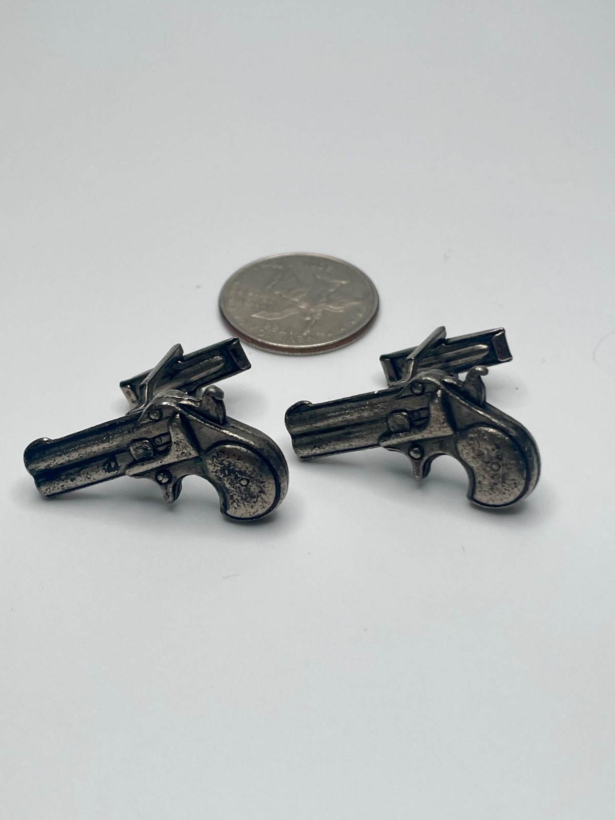 Vintage Remington Model 95 Double Derringer Pistol Silver Tone Cufflinks