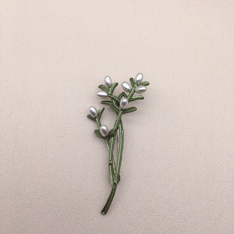 Vintage Green Color Plant Pearls Brooch Pin Flower Brooch For Women Jewelry Gift