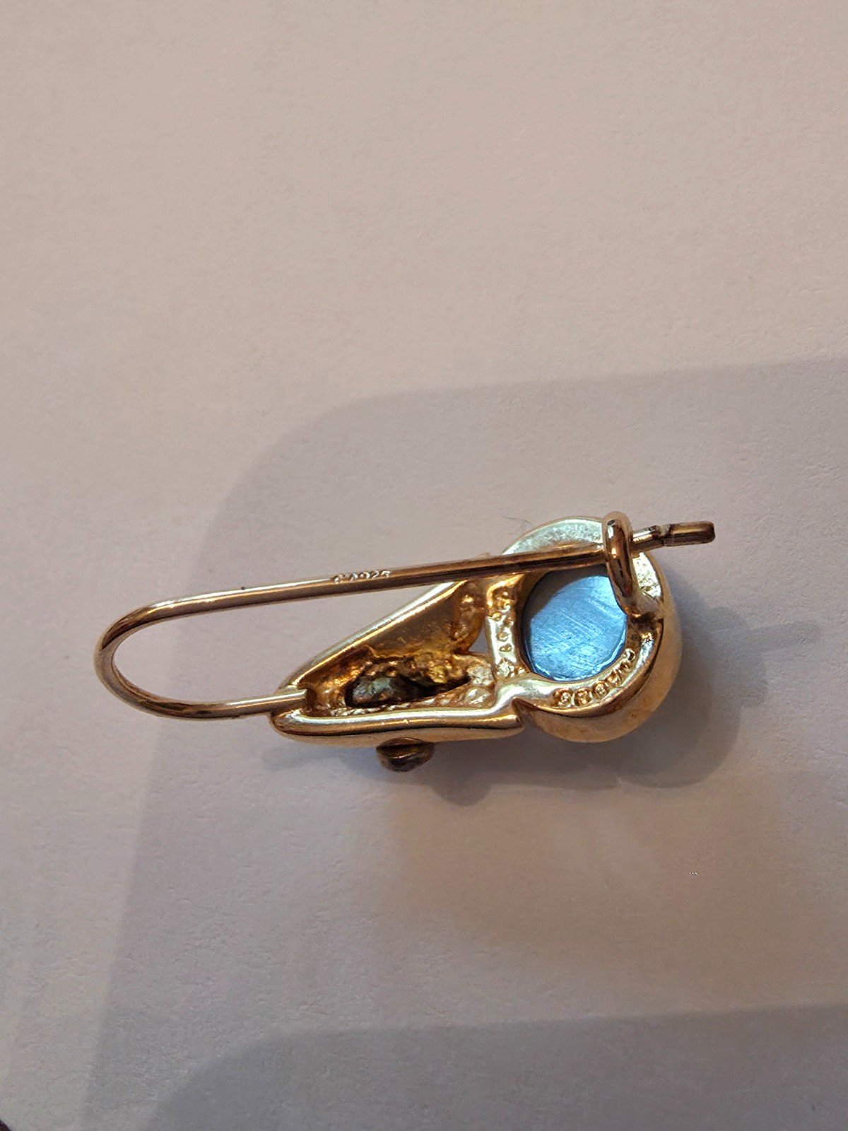 Vintage Earrings 925 Goldtone Sterling Gray Oval Moonstone drops
