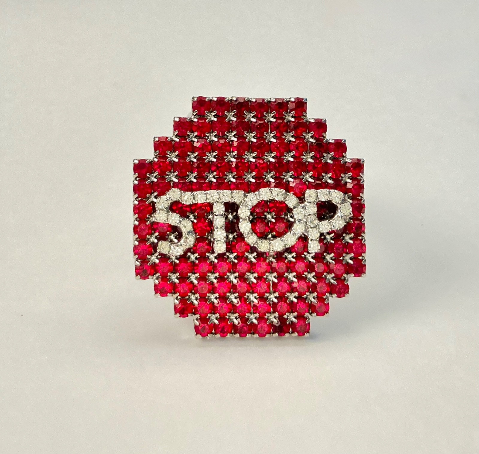 Dorothy BAUER Vintage STOP Sign Rhinestone Pin