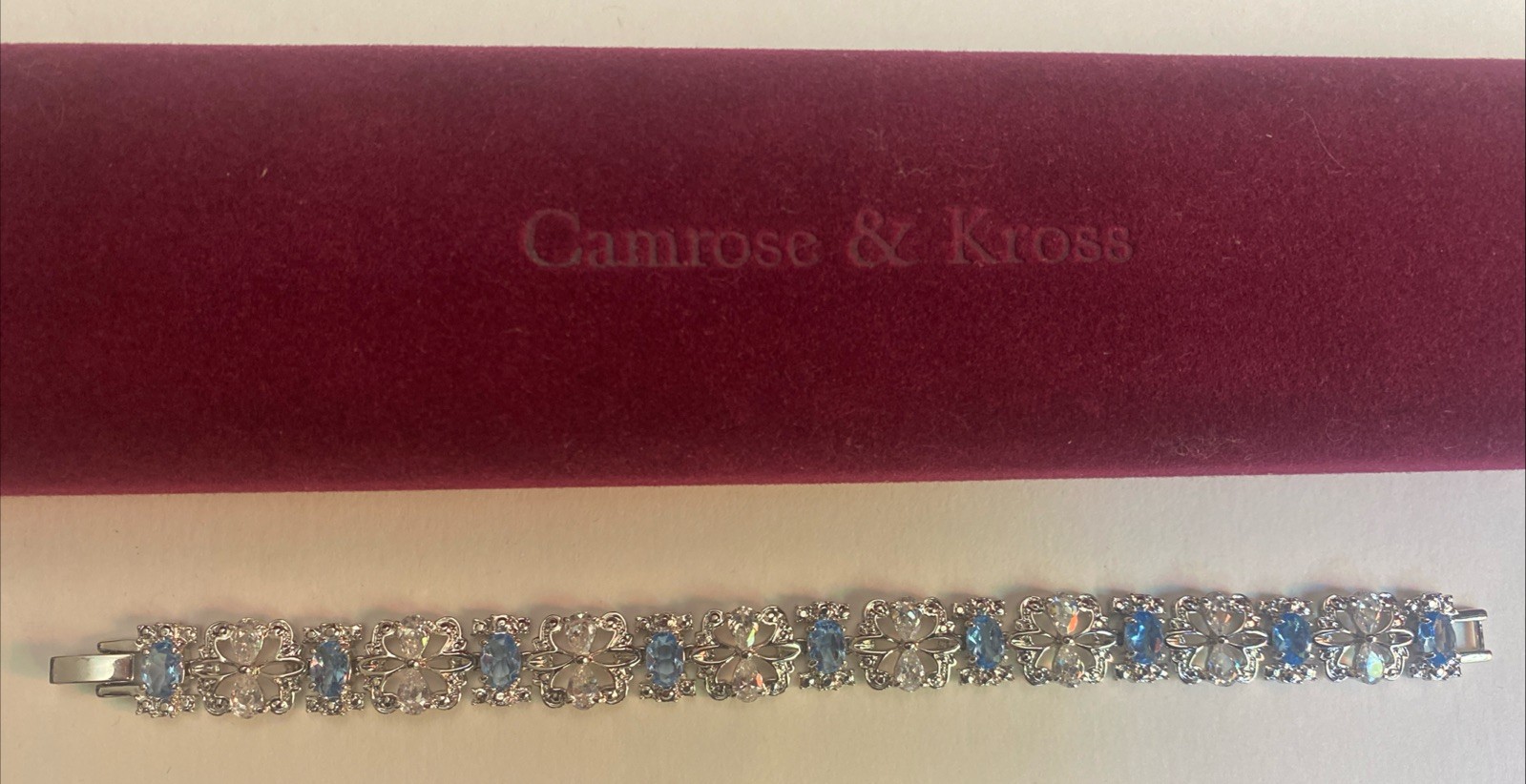 Camrose & Kross Jacqueline Kennedy Light Blue And Crystal Silver Link Bracelet