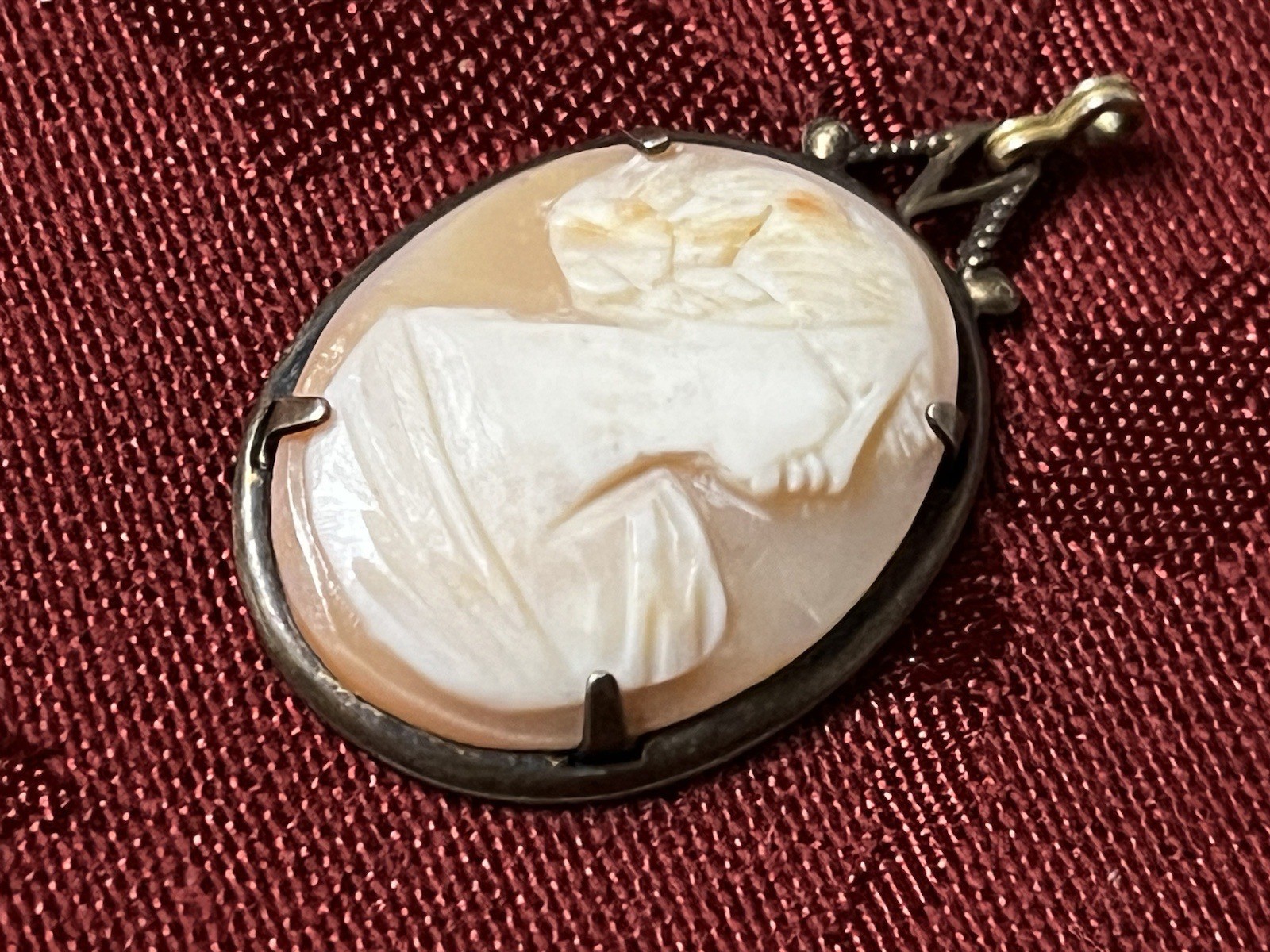 2 Antique Shell Cameo Brooches Pins One Is Ornate & Bejeweled