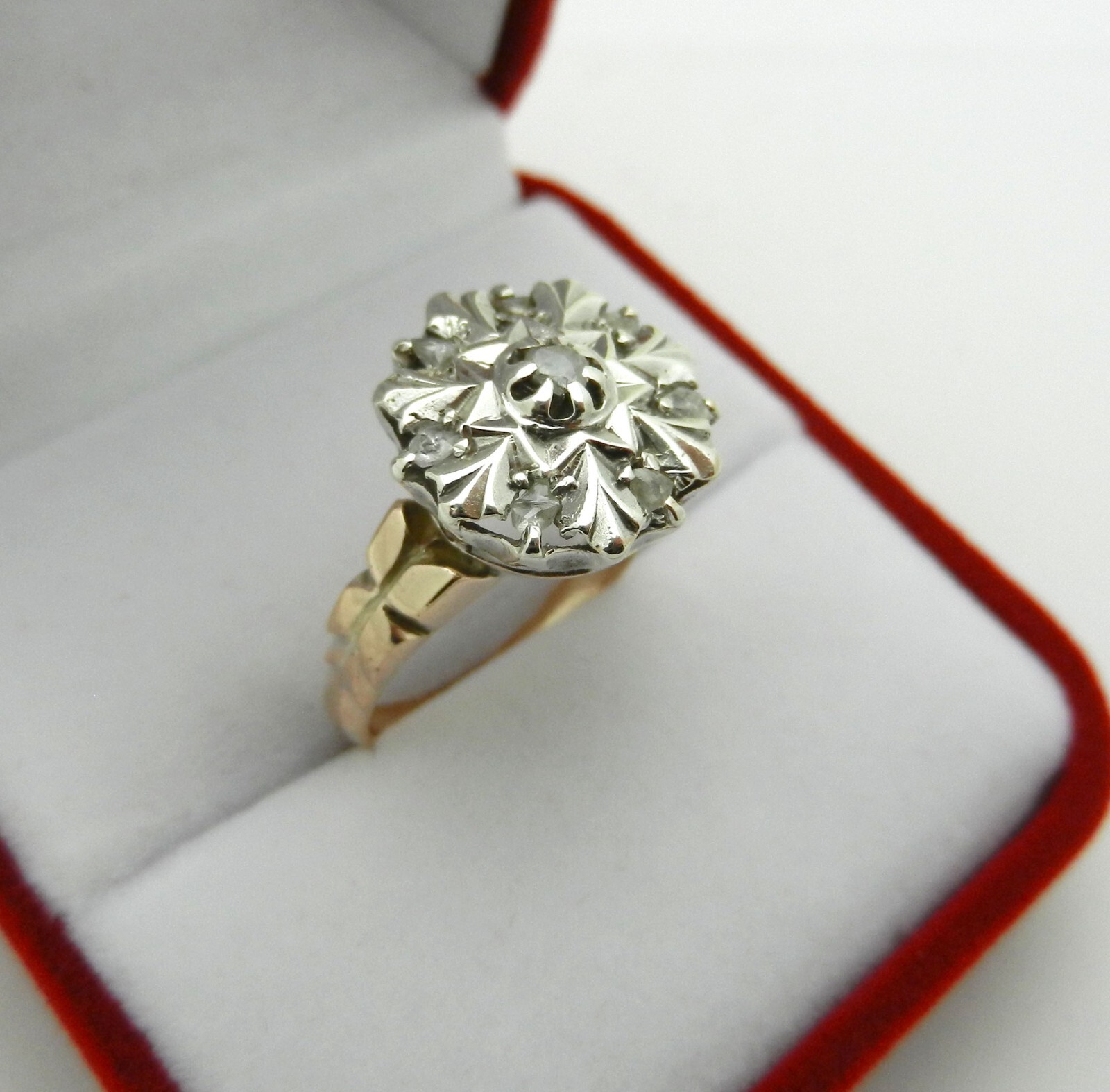 Antique Silver and 9kt Pink Gold and Rose Cut Diamond Ring size 7