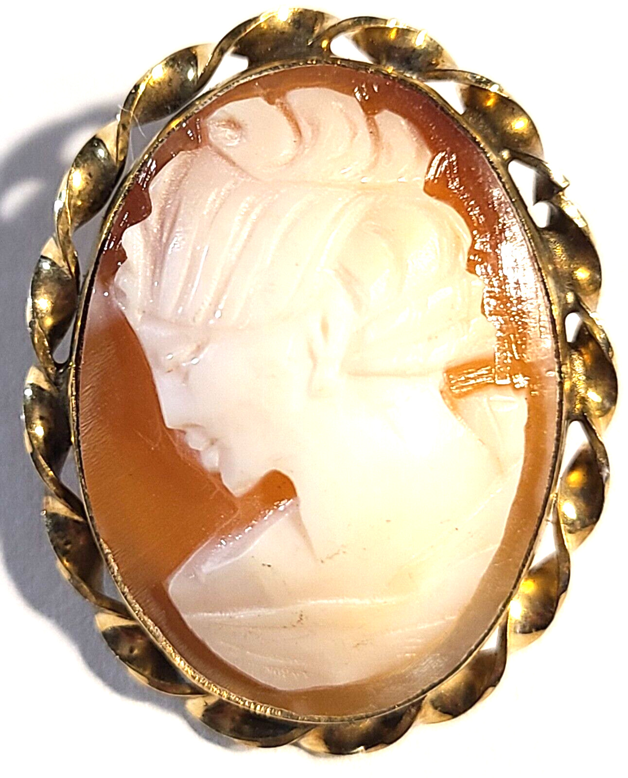 VINTAGE GOLD FILLED SHELL CAMEO SIGNED BAL BON 12K GF PIN BROOCH OR PENDANT