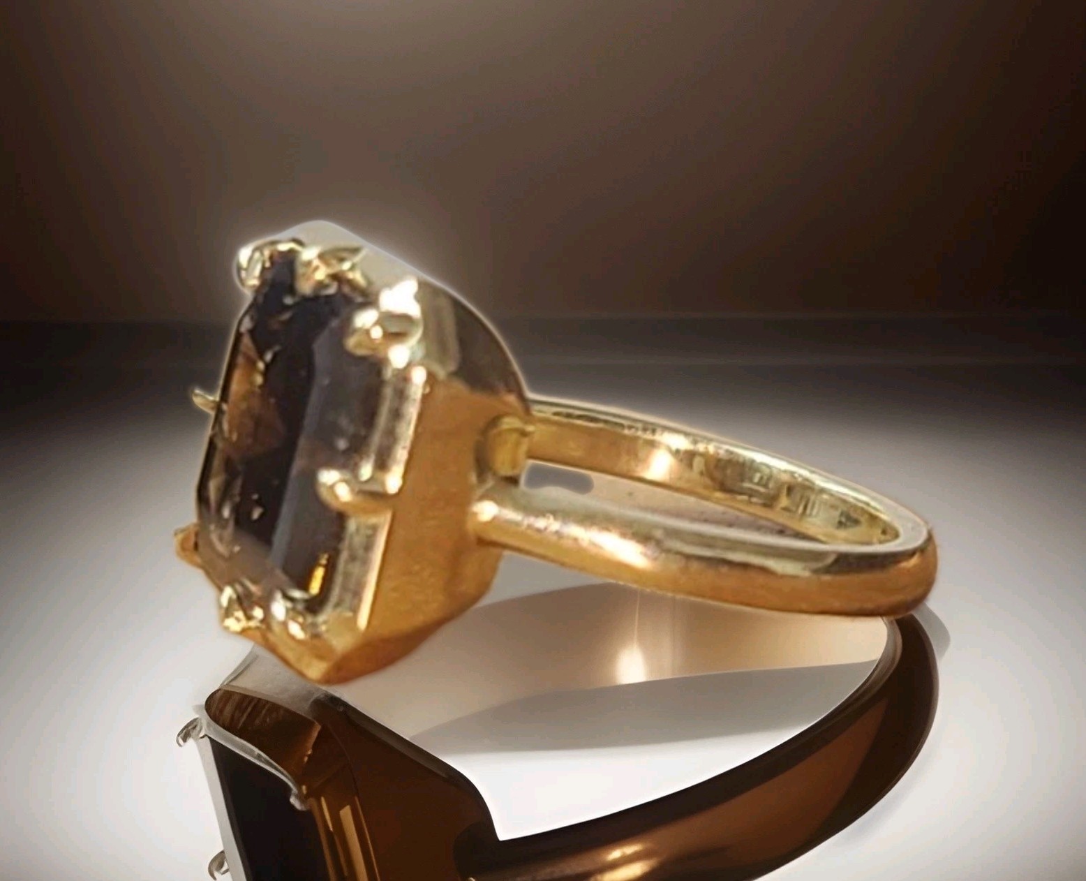 14k Yellow Gold Engagement Ring 4.46ct.Natural Asscher Cut Champagne Diamond
