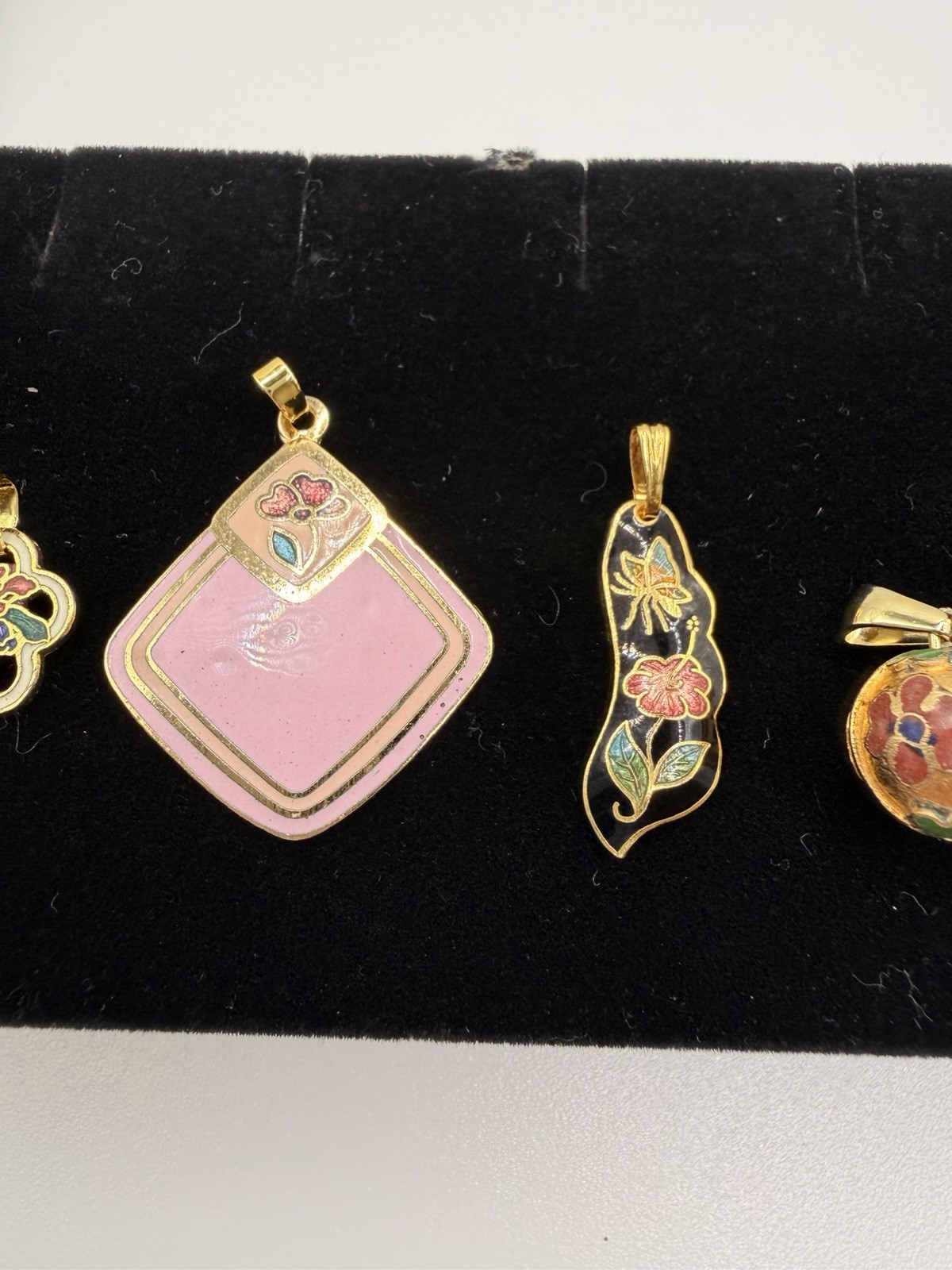 Cloisonne Enamel Pendant Mixed Lot of 5 Gold Multicolor Metal & Enamel