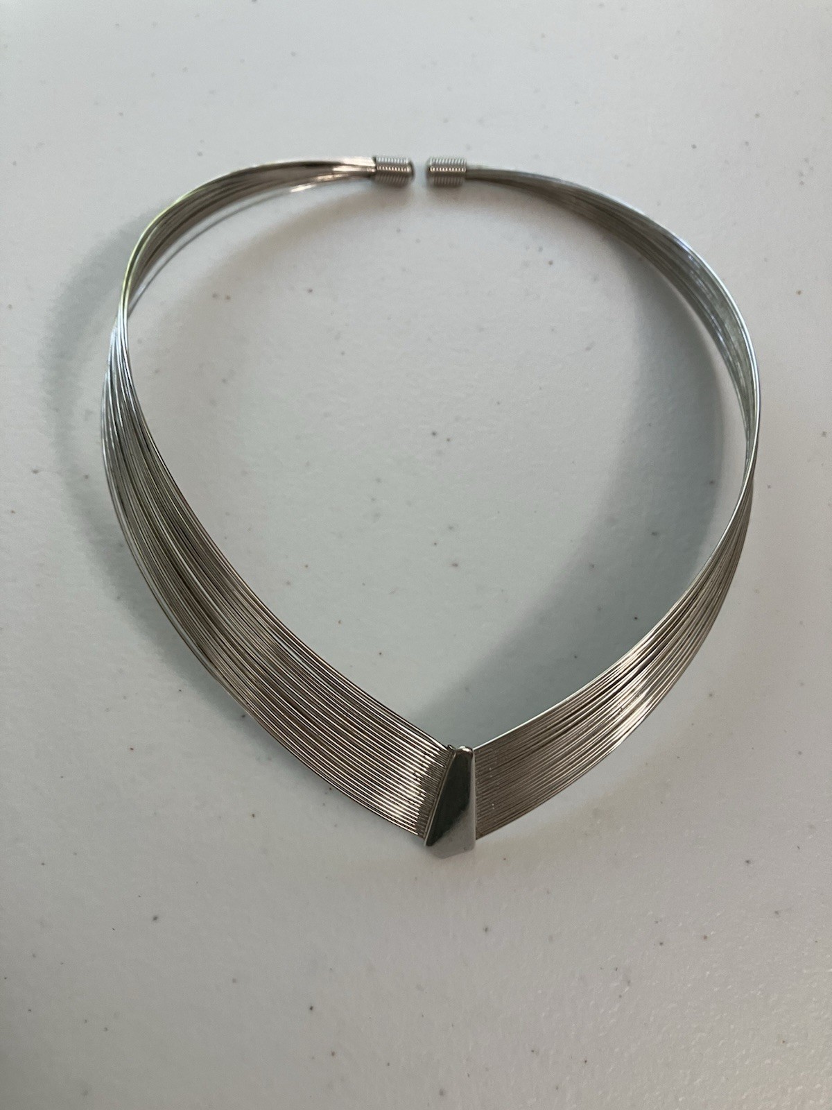 Vintage Silver Tone Torque Necklace Modernist Polished Wire Collar Choker
