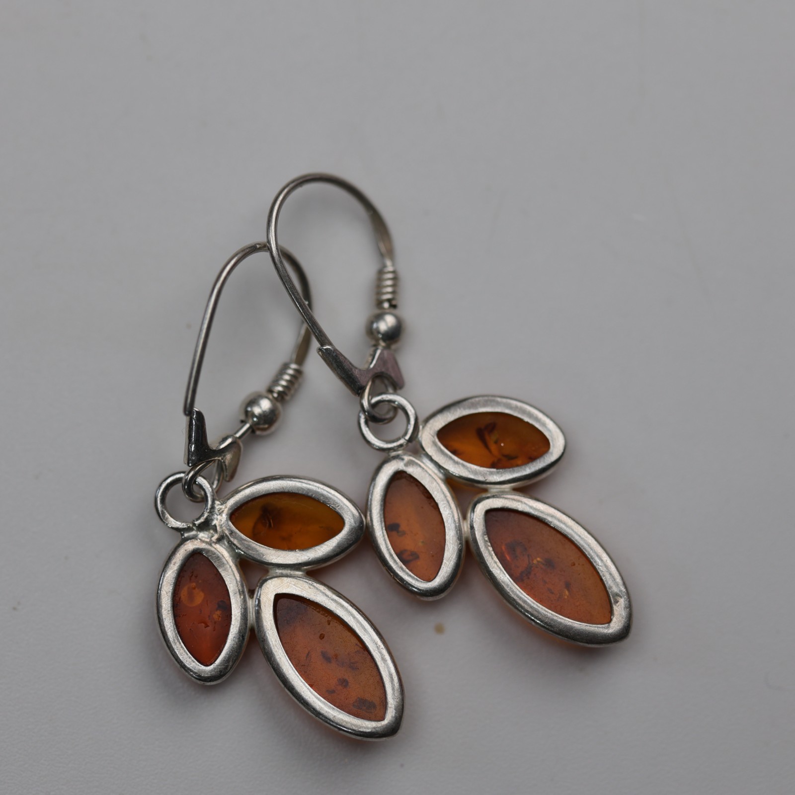 Amber Triple Tear Drops Gemstone Earrings Sterling Silver