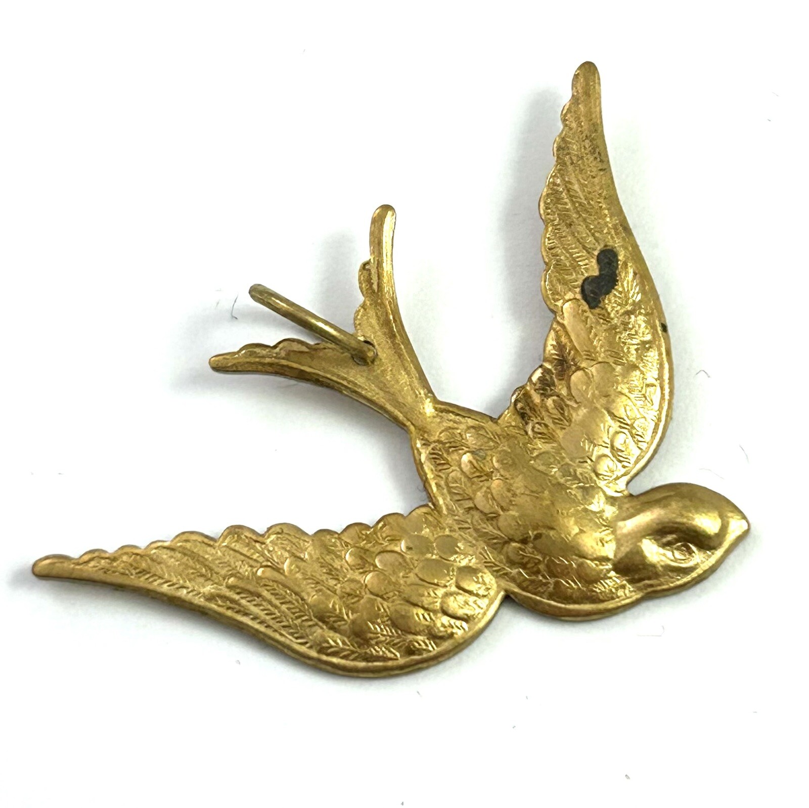 Vintage Charm Necklace Pendant Flying Bird Brass Jewelry – Tarnished As Is