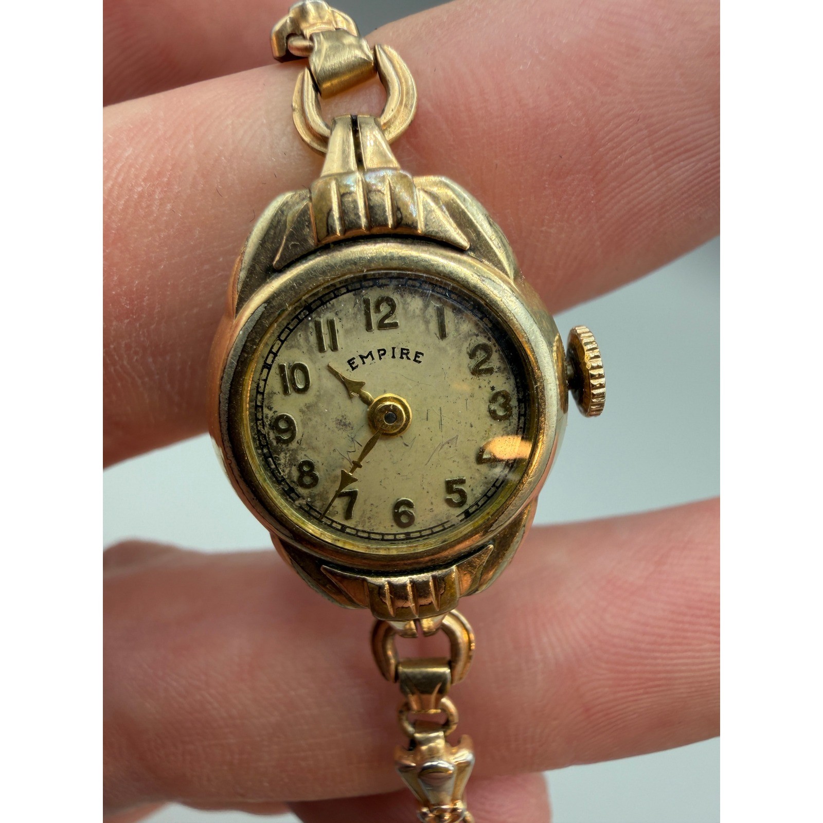 Vintage Empire Ladies Watch Gold Tone Art Deco Mechanical Wristwatch#1047