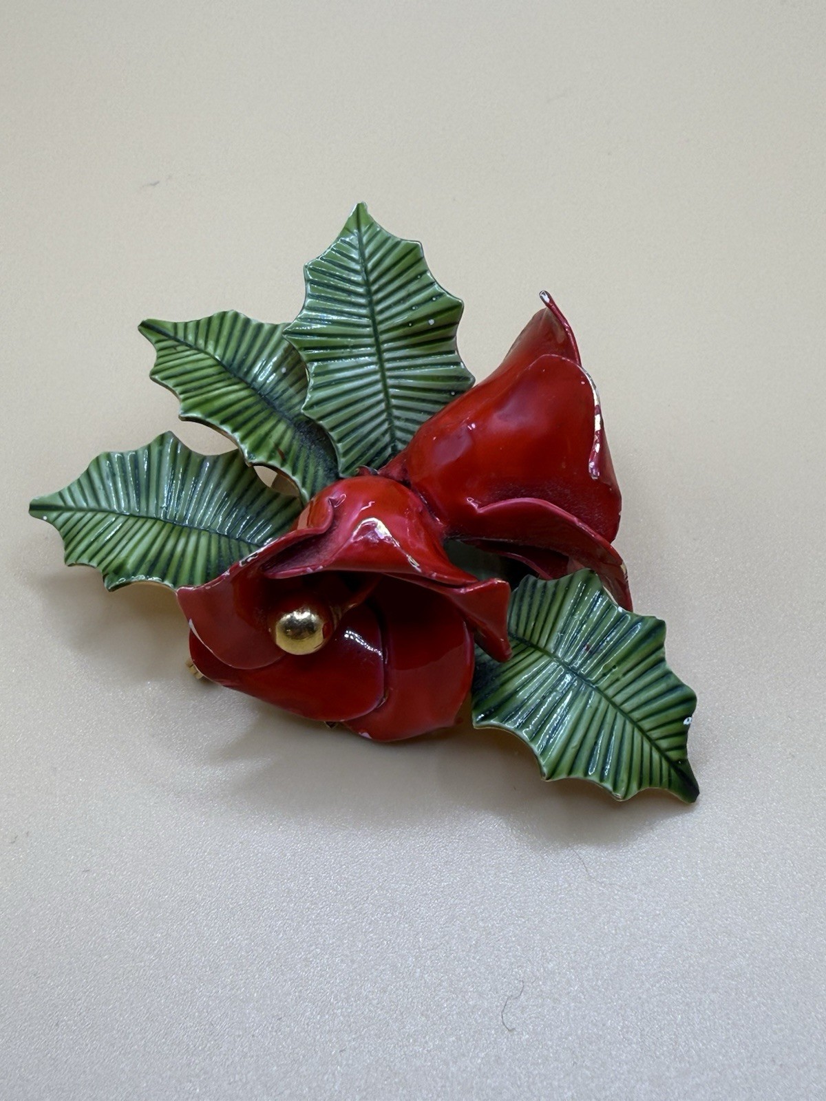 Vintage ‘Original by Robert’ Enamel Red Green Flower Brooch Pin