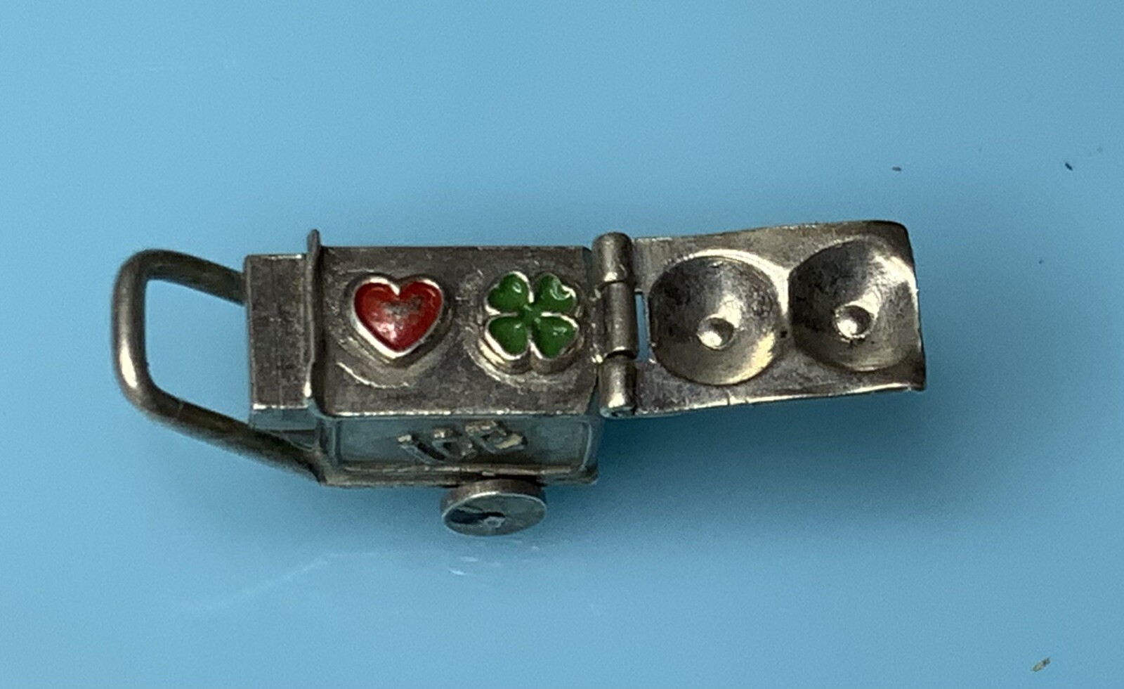 Vintage Sterling 3D Movable Love & Luck Enamel Ice Cream Cart Bracelet Charm 1.5