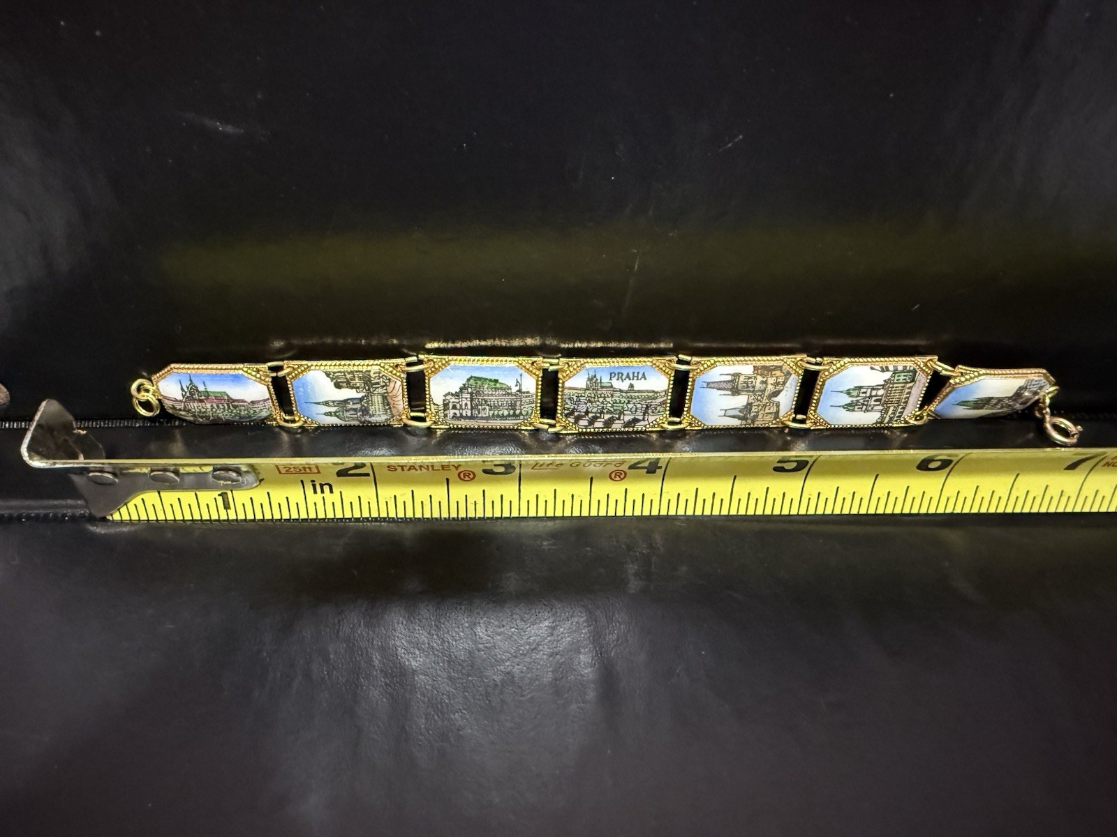 Vintage Gold Tone Enamel Souvenir Bracelet From Praha (Prague) Czech Republic
