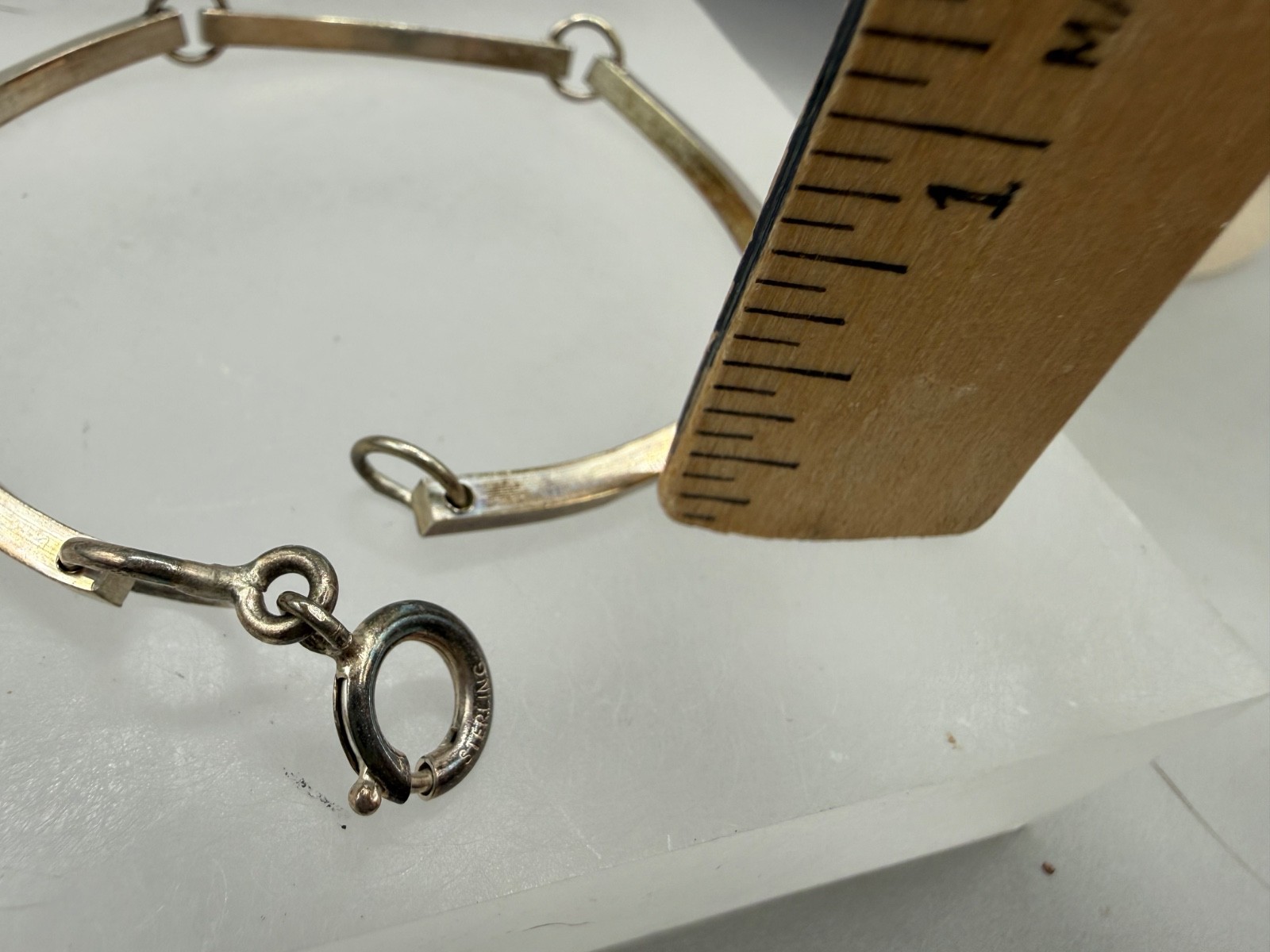 VINTAGE ESTATE STERLING SILVER PANEL BAR LINK MEN WOMEN UNISEX BRACELET SIGNED