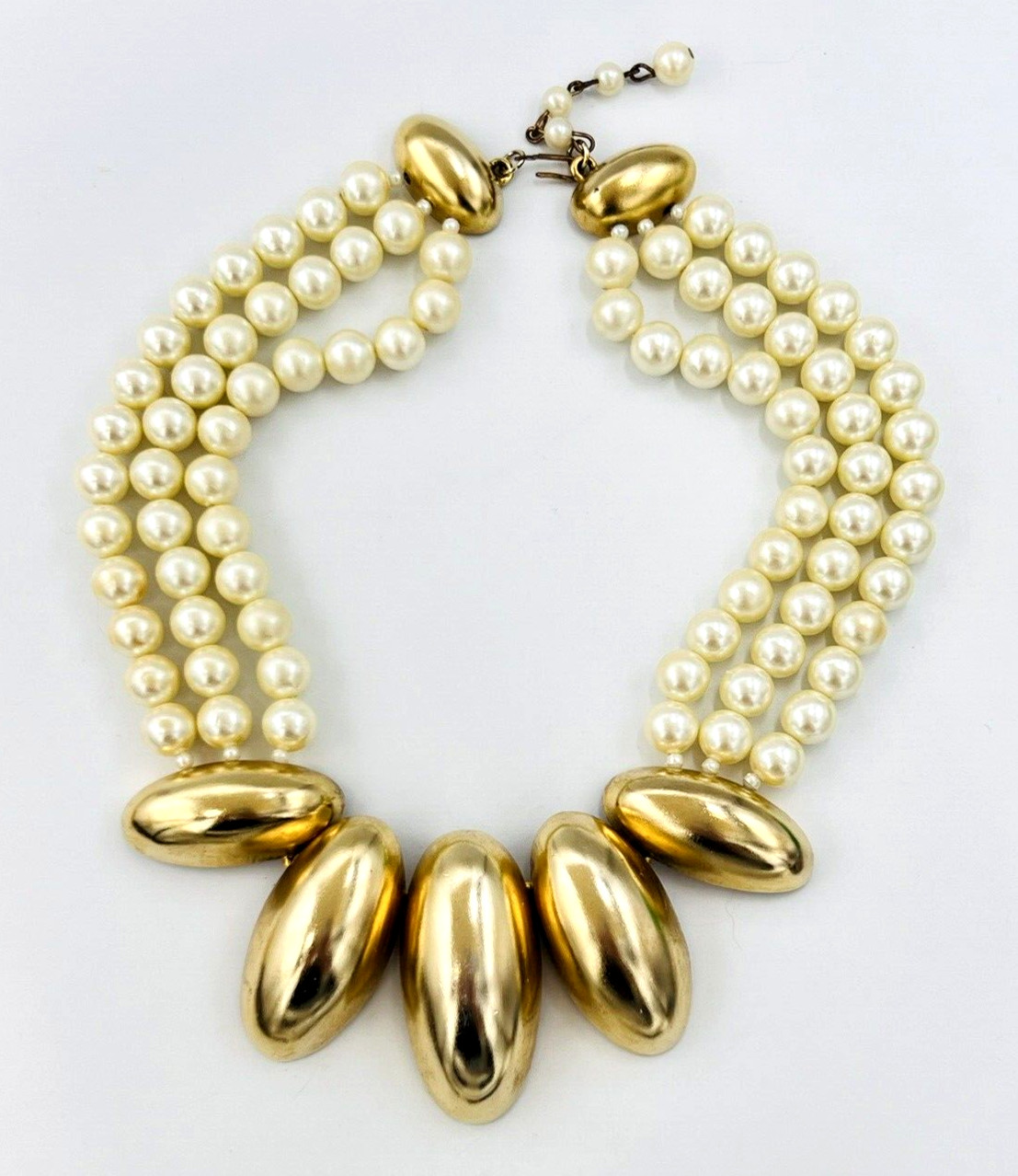 Designer Mimi Di Niscemi 1984 Gold Tone Faux Pearl Runway Necklace